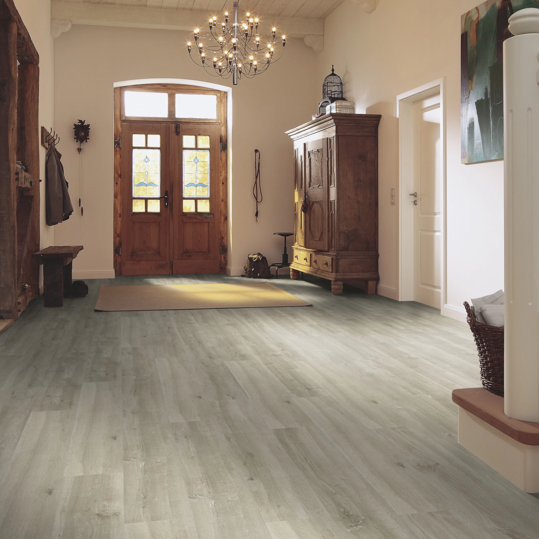 Milieubild Eingangsbereich mit Flur im Landhaus-Stil - MEISTER Laminat LD 55 Cabana Wood Milieubild Eingangsbereich mit Flur im Landhaus-Stil - MEISTER 600015-1288198-06681