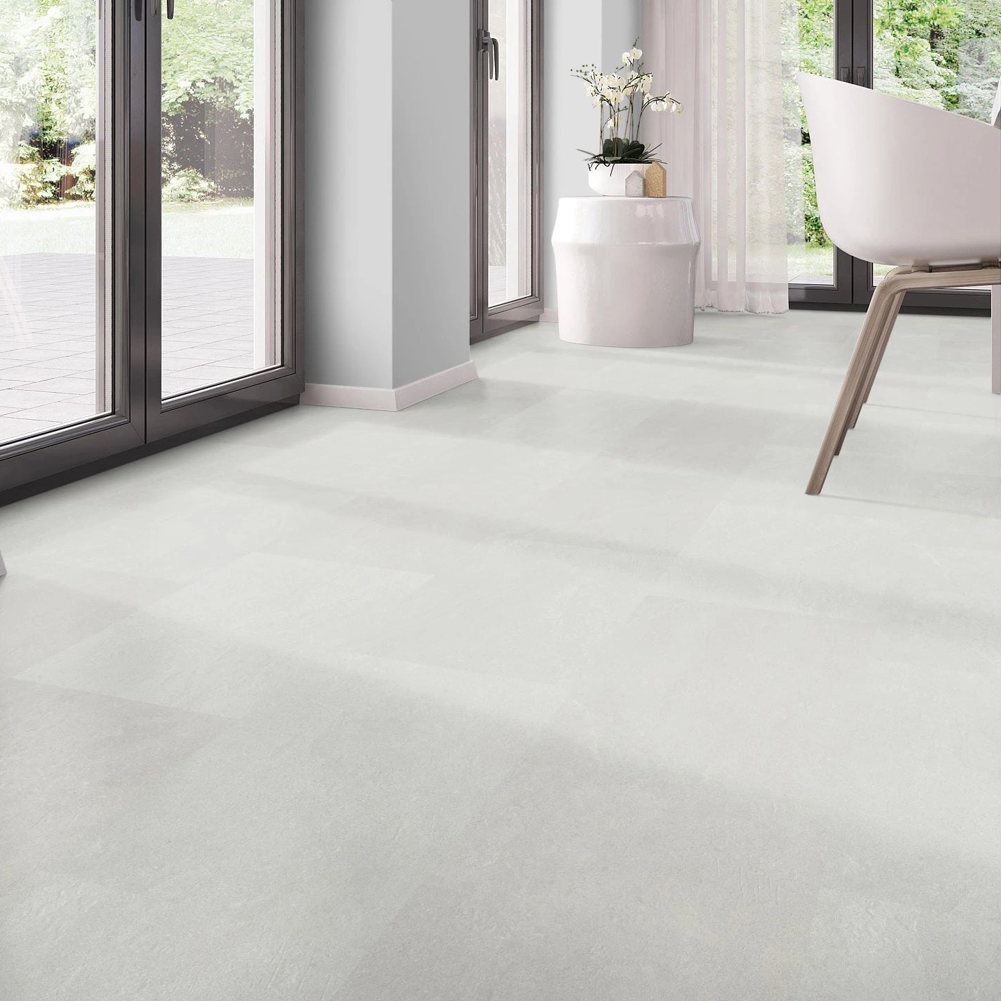 Milieubild Modernes Esszimmer - bodentiefe Perspektive - nexflor Rigid Klick-Vinyl Oreios Click Collection Oros Milieubild Modernes Esszimmer - bodentiefe Perspektive - nexflor NXF-62030-001