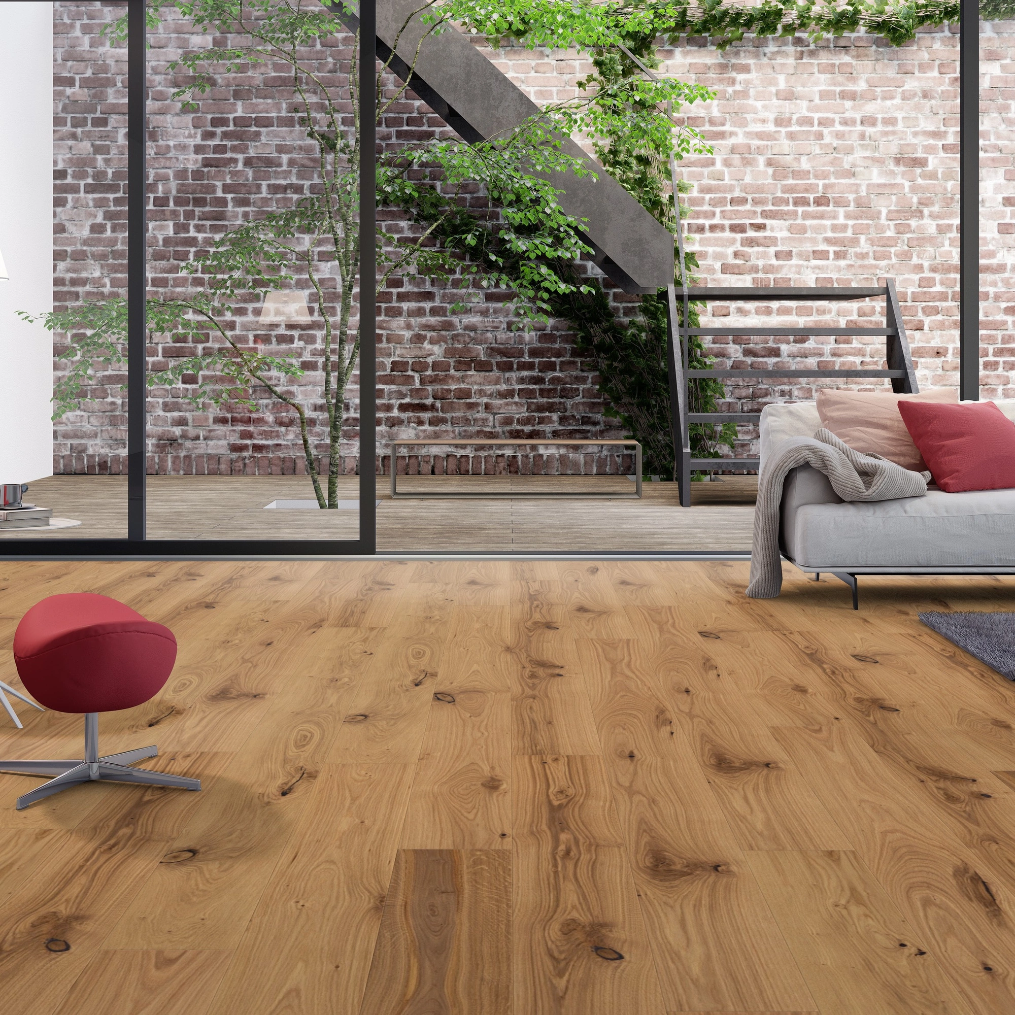 Milieubild Wohnzimmer mit Zugang zum Innenhof - Admonter Parkett FLOORs Eiche Rustic Milieubild Wohnzimmer mit Zugang zum Innenhof - Admonter 106189