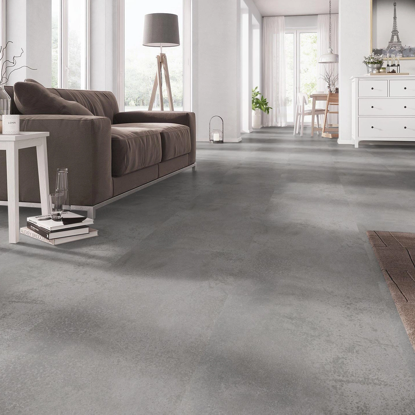 Milieubild Wohnzimmer mit Couch - nexflor Klebe-Vinyl Oreios Collection Pelion Milieubild Wohnzimmer mit Couch - nexflor NXF-51030-004