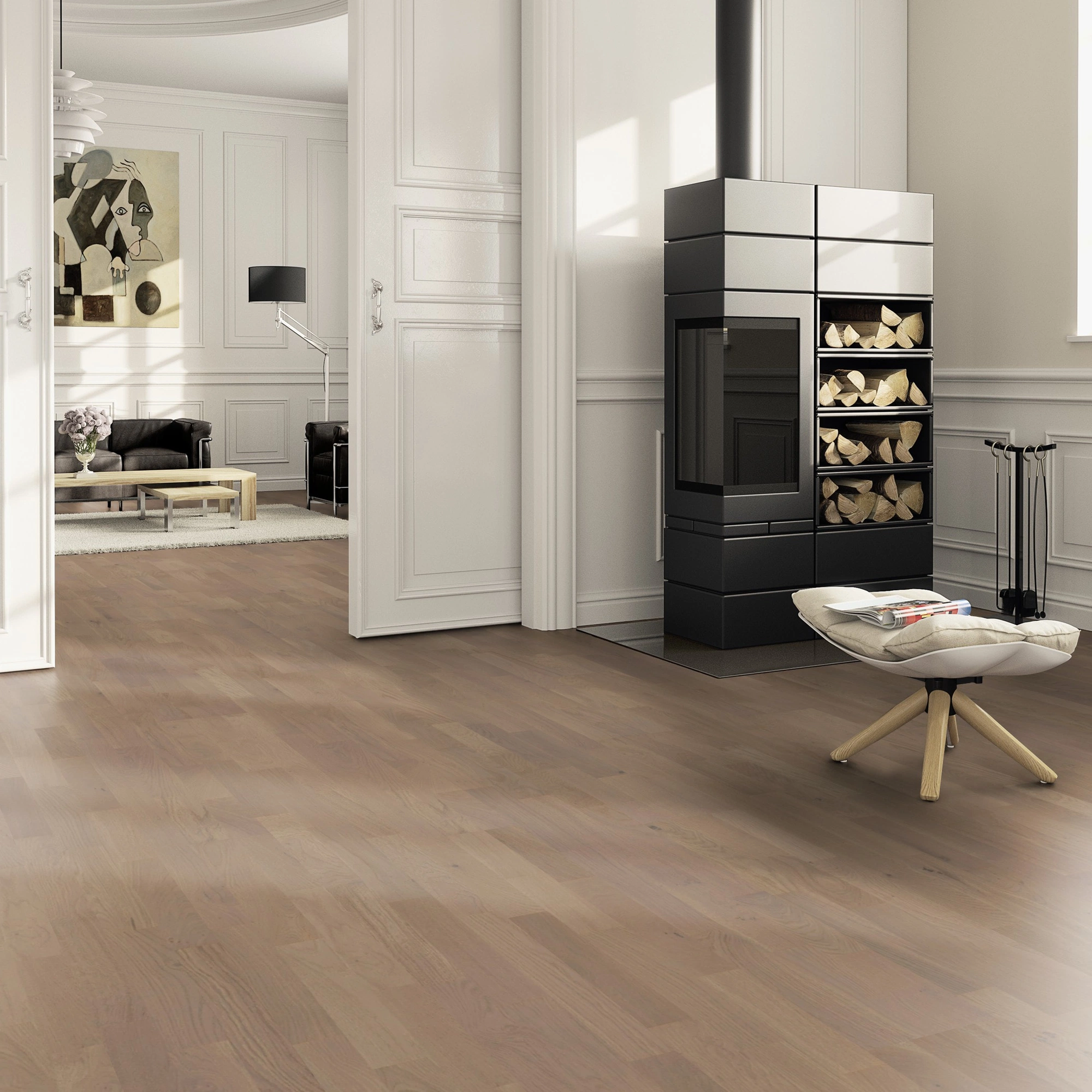 Milieubild Wohnzimmer im Landhaus-Stil mit Kamin - ter Hürne Parkett Tailored Collection Eiche Bacchus Milieubild Wohnzimmer im Landhaus-Stil mit Kamin - ter Hürne 1101312510