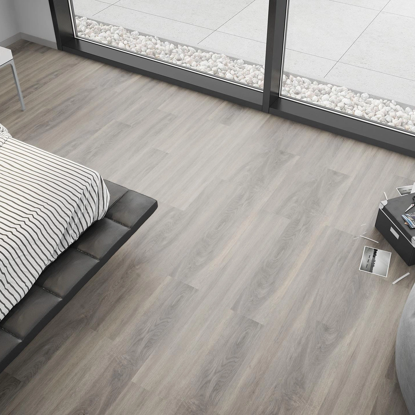 Milieubild Schlafzimmer mit Sitzkissen - nexflor Rigid Klick-Vinyl Apollo Click Collection Delos Oak Milieubild Schlafzimmer mit Sitzkissen - nexflor NXF-60030-007