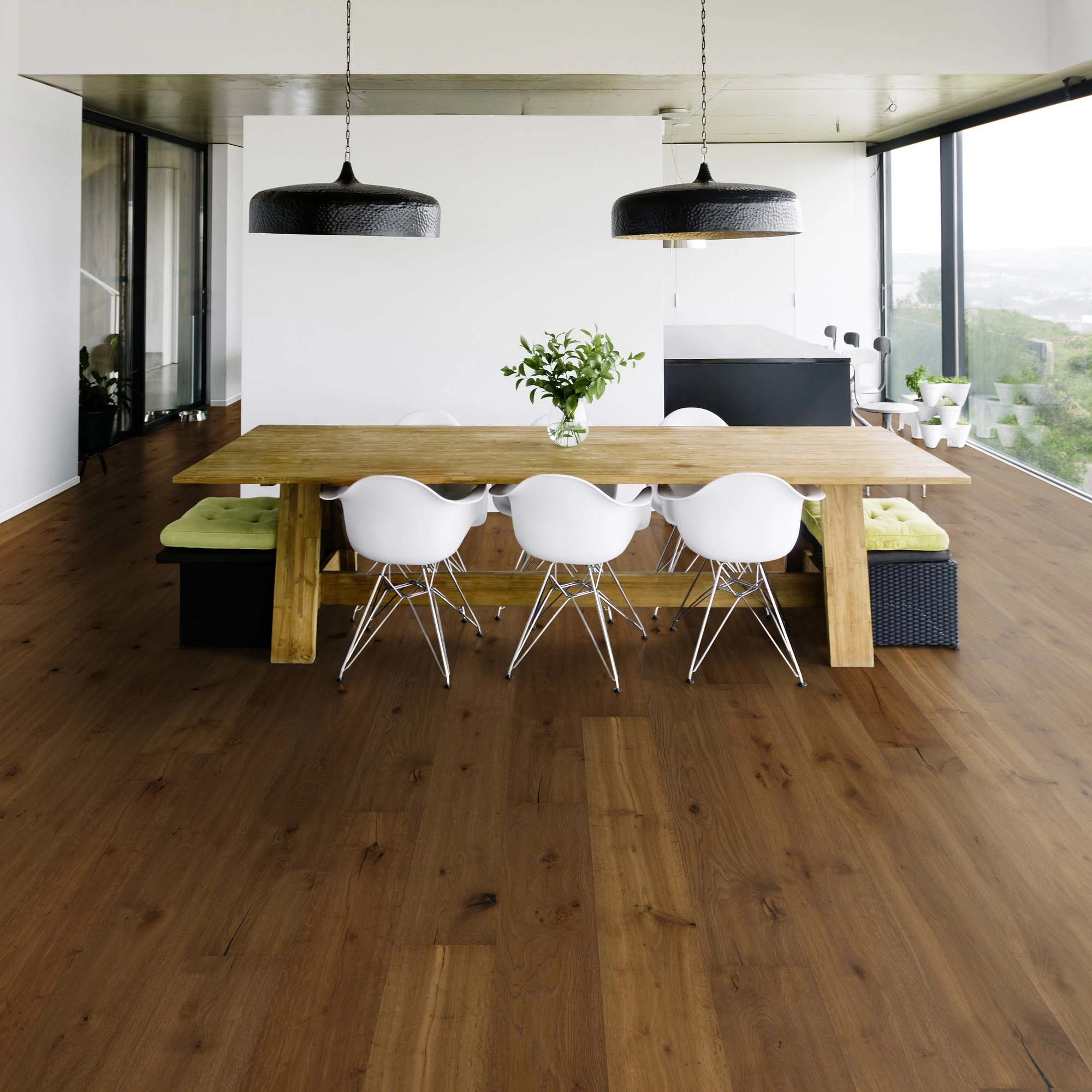 Milieubild Modernes Esszimmer mit Blick in die Natur - Bennett & Jones Parkett Shire Landscapes Oak No.29 Blackdown Hills Milieubild Modernes Esszimmer mit Blick in die Natur - Bennett & Jones 1148011016