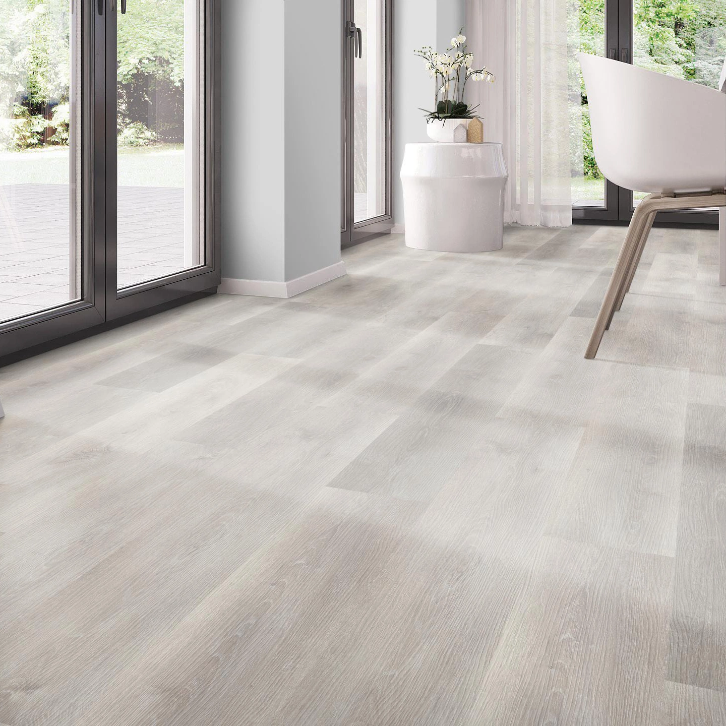 Milieubild Modernes Esszimmer - bodentiefe Perspektive - nexflor Rigid Klick-Vinyl Apollo Click Collection Ephesus Oak Milieubild Modernes Esszimmer - bodentiefe Perspektive - nexflor NXF-60030-009