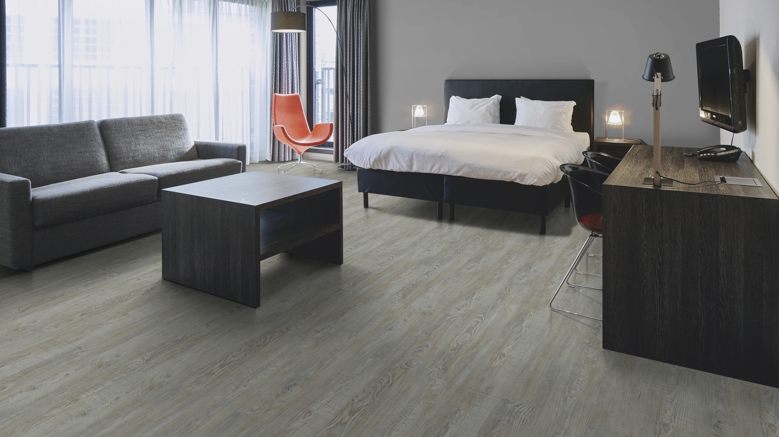 Milieubild Hotelzimmer mit Kingsize-Bett - Forbo Flooring 217636