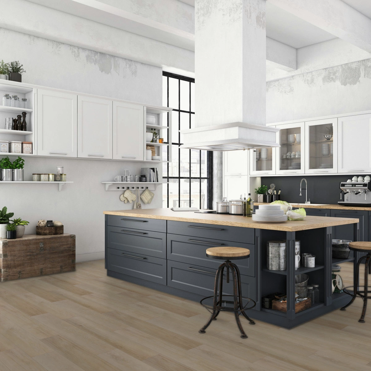Milieubild Küche mit Küchenblock im englischen Stil - BerryAlloc Klebe-Vinyl Zenn Gluedown 30 Sorrento Milieubild Küche mit Küchenblock im englischen Stil - BerryAlloc 60002217