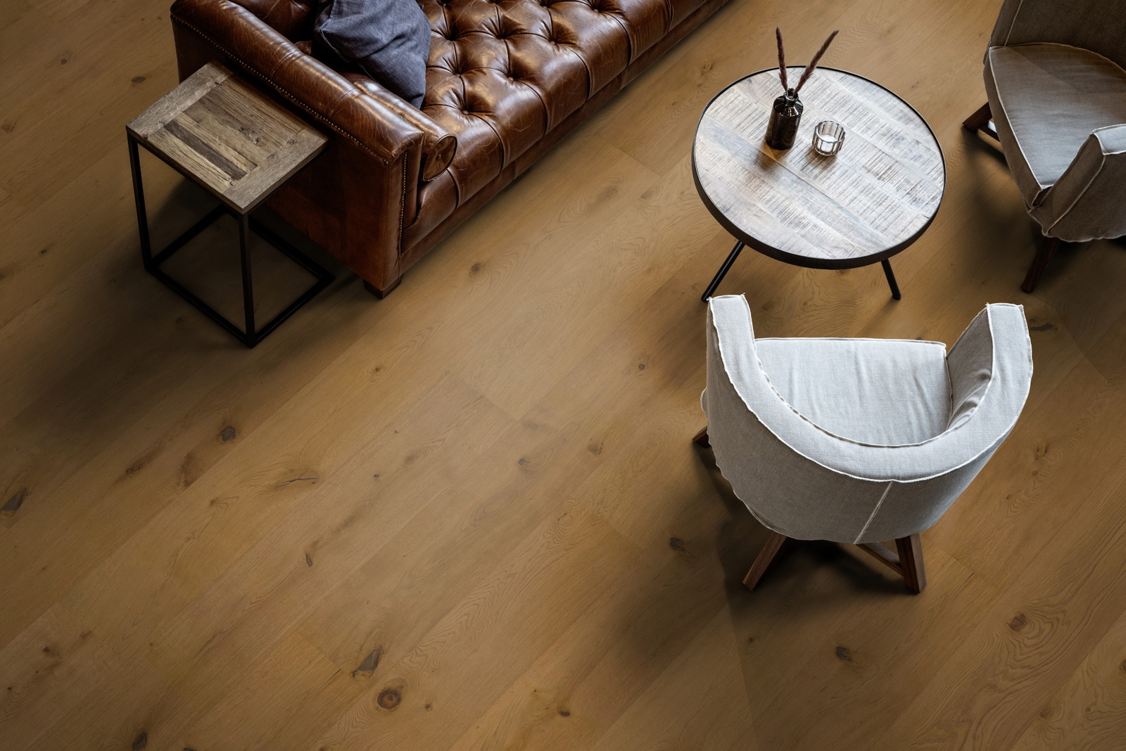 Milieubild Wohnzimmer mit Ledersofa - Blick von oben - ter Hürne 1101281112