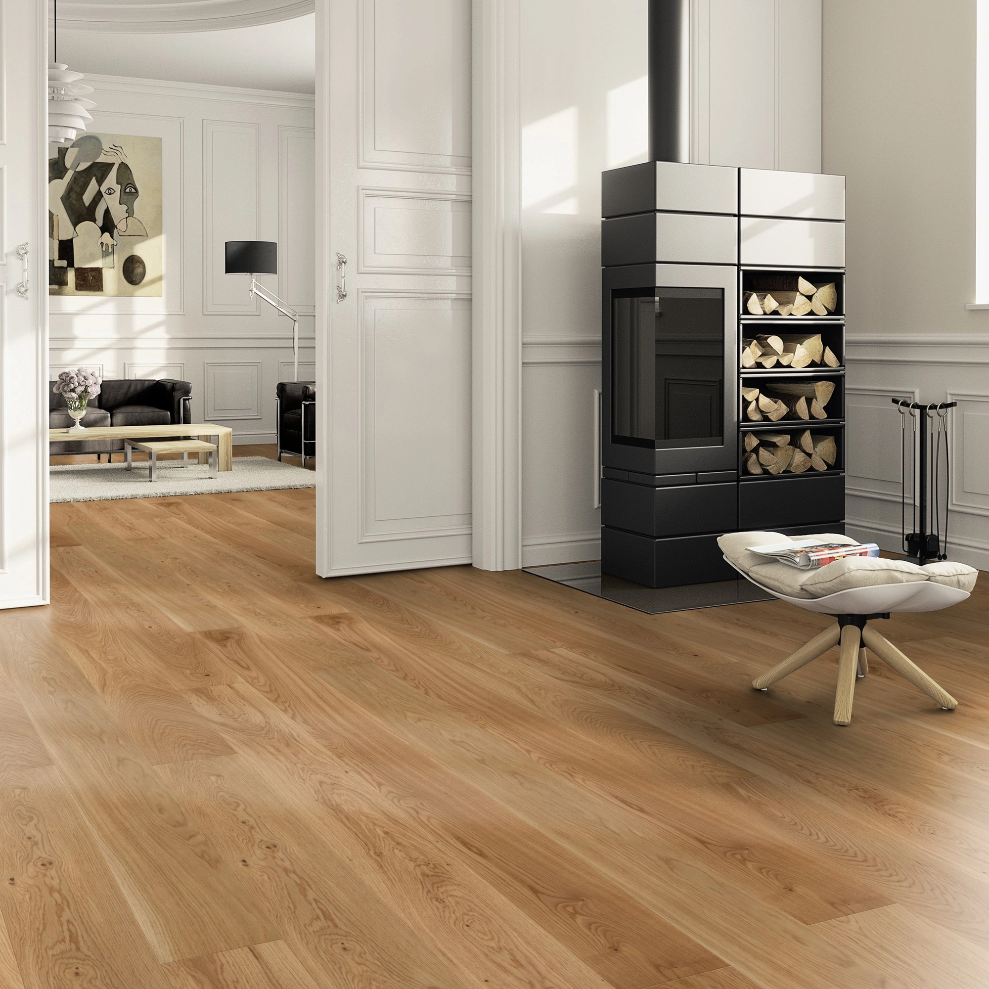 Milieubild Wohnzimmer im Landhaus-Stil mit Kamin - ter Hürne Parkett Tailored Collection Eiche Margaux Milieubild Wohnzimmer im Landhaus-Stil mit Kamin - ter Hürne 1101312465