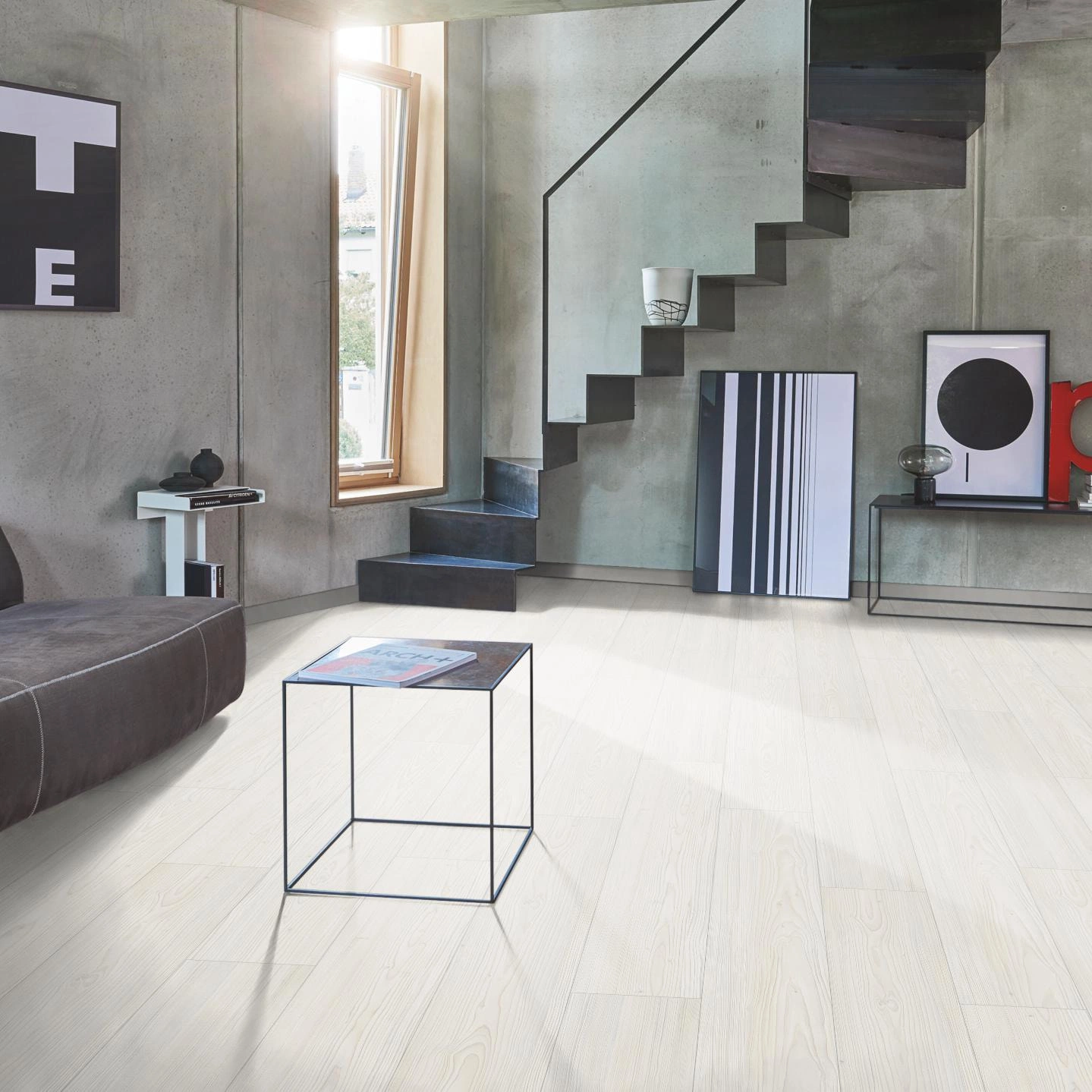 Milieubild Wohnzimmer im modernen Loft-Stil - Parador HDF Klick-Designboden Modular ONE Lärche Apollo weiß Milieubild Wohnzimmer im modernen Loft-Stil - Parador 1748713