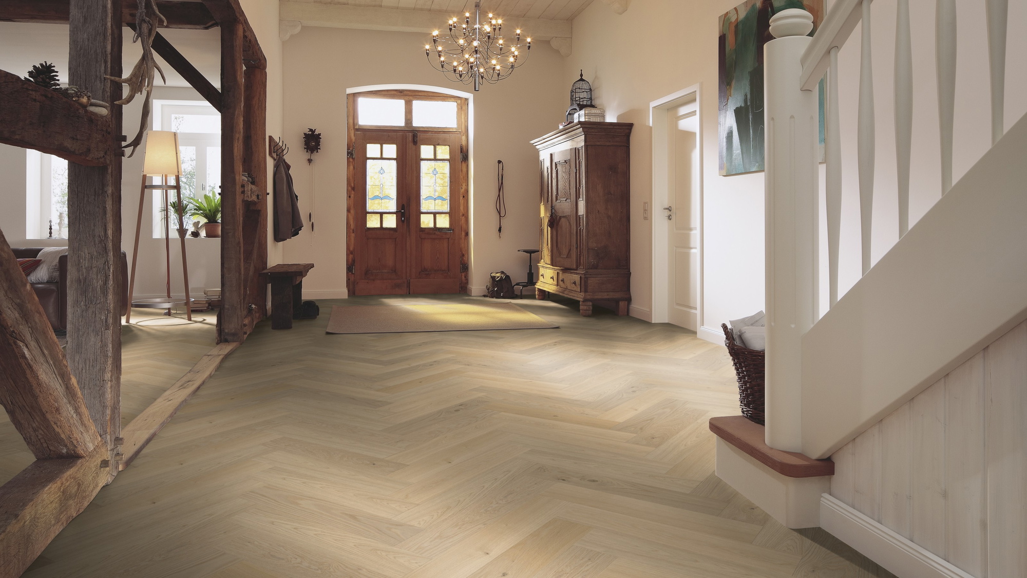 Milieubild Eingangsbereich mit Flur im Landhaus-Stil - MEISTER Holzboden HS 500 Lindura Eiche classic Alabaster Milieubild Eingangsbereich mit Flur im Landhaus-Stil - MEISTER 500010-0700140-08929