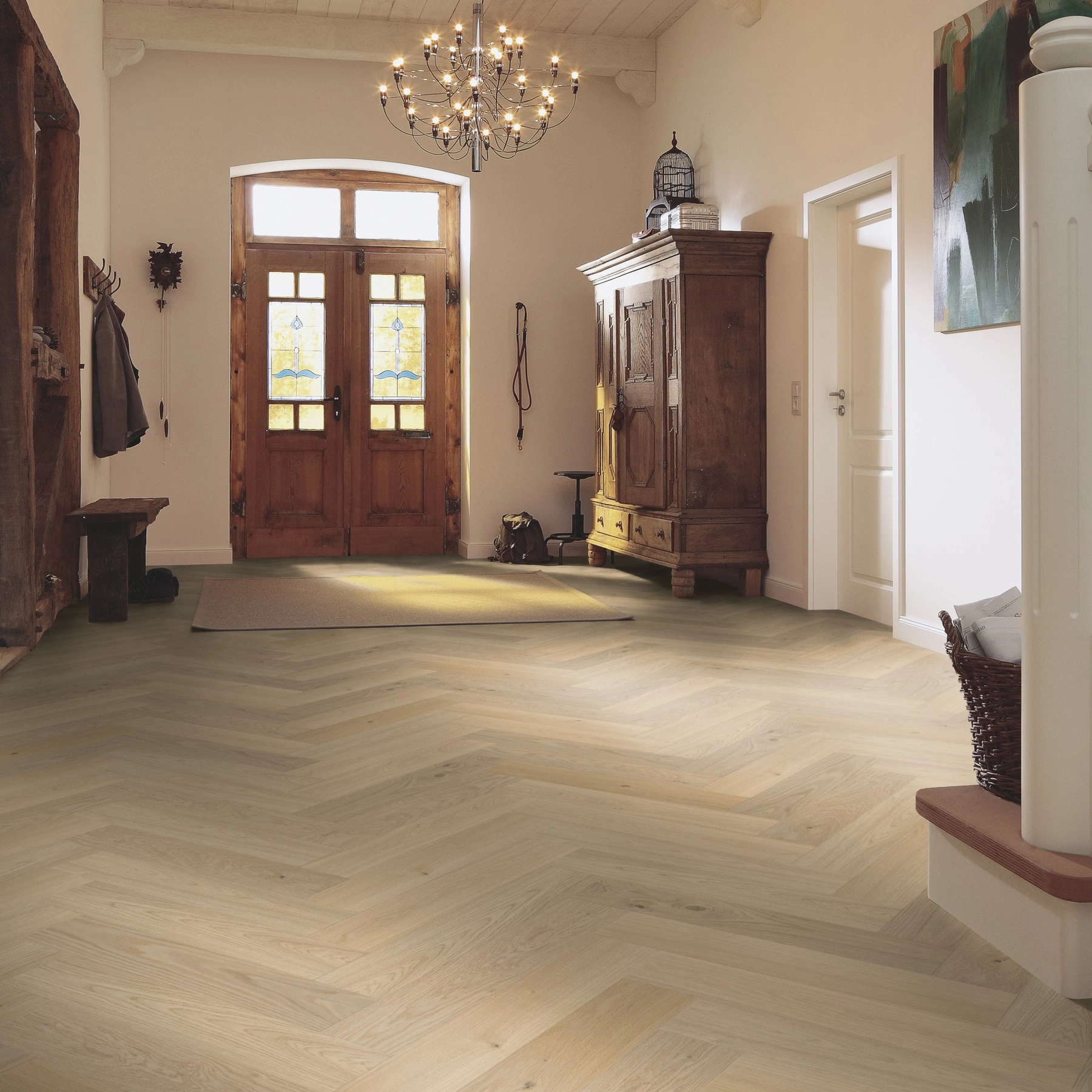 Milieubild Eingangsbereich mit Flur im Landhaus-Stil - MEISTER Holzboden HS 500 Lindura Eiche classic Alabaster Milieubild Eingangsbereich mit Flur im Landhaus-Stil - MEISTER 500010-0700140-08929
