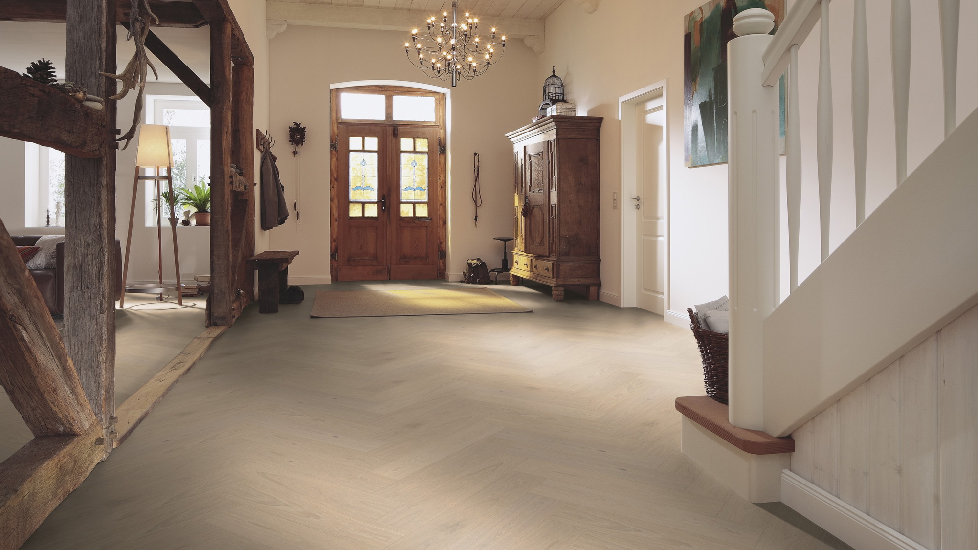 Milieubild Eingangsbereich mit Flur im Landhaus-Stil - MEISTER Holzboden HS 500 Lindura Eiche classic champagner Milieubild Eingangsbereich mit Flur im Landhaus-Stil - MEISTER 500010-0700140-08930