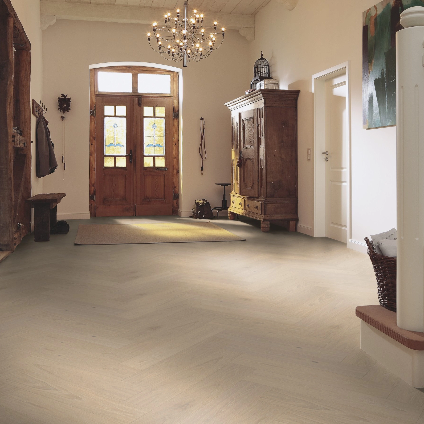 Milieubild Eingangsbereich mit Flur im Landhaus-Stil - MEISTER Holzboden HS 500 Lindura Eiche classic champagner Milieubild Eingangsbereich mit Flur im Landhaus-Stil - MEISTER 500010-0700140-08930