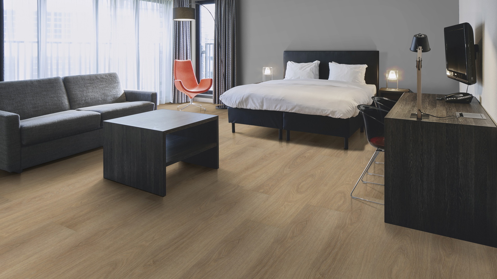 Milieubild Hotelzimmer mit Kingsize-Bett - Forbo Flooring 220108
