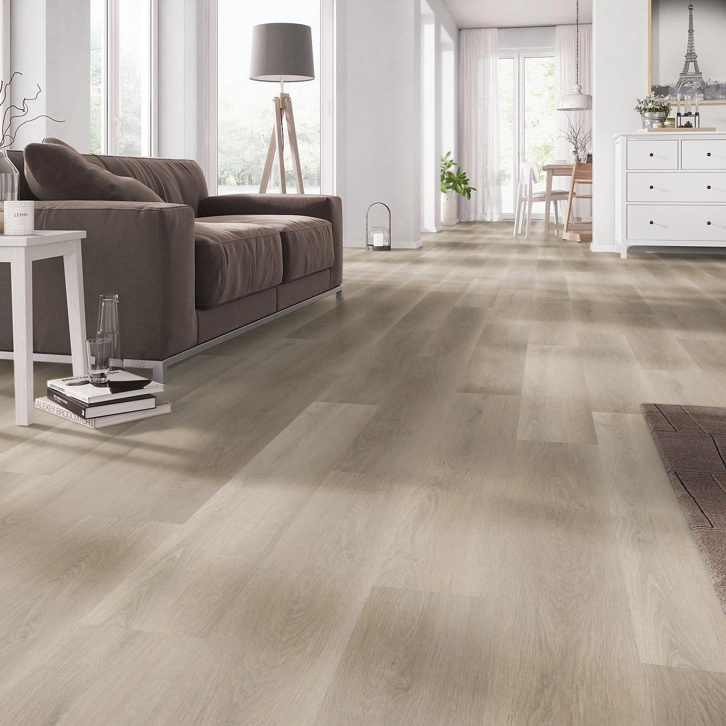 Milieubild Wohnzimmer mit Couch - nexflor Rigid Klick-Vinyl Apollo Click Collection Aegina Oak Milieubild Wohnzimmer mit Couch - nexflor NXF-60030-016