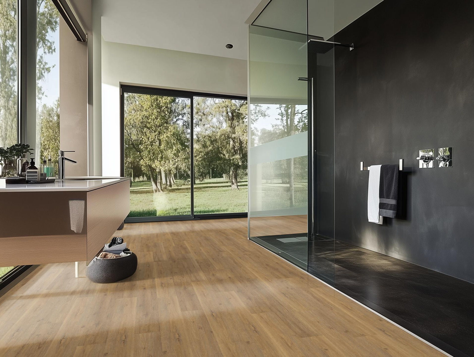 Milieubild Modernes Badezimmer mit bodentiefer Dusche - nexflor NXF-60030-002