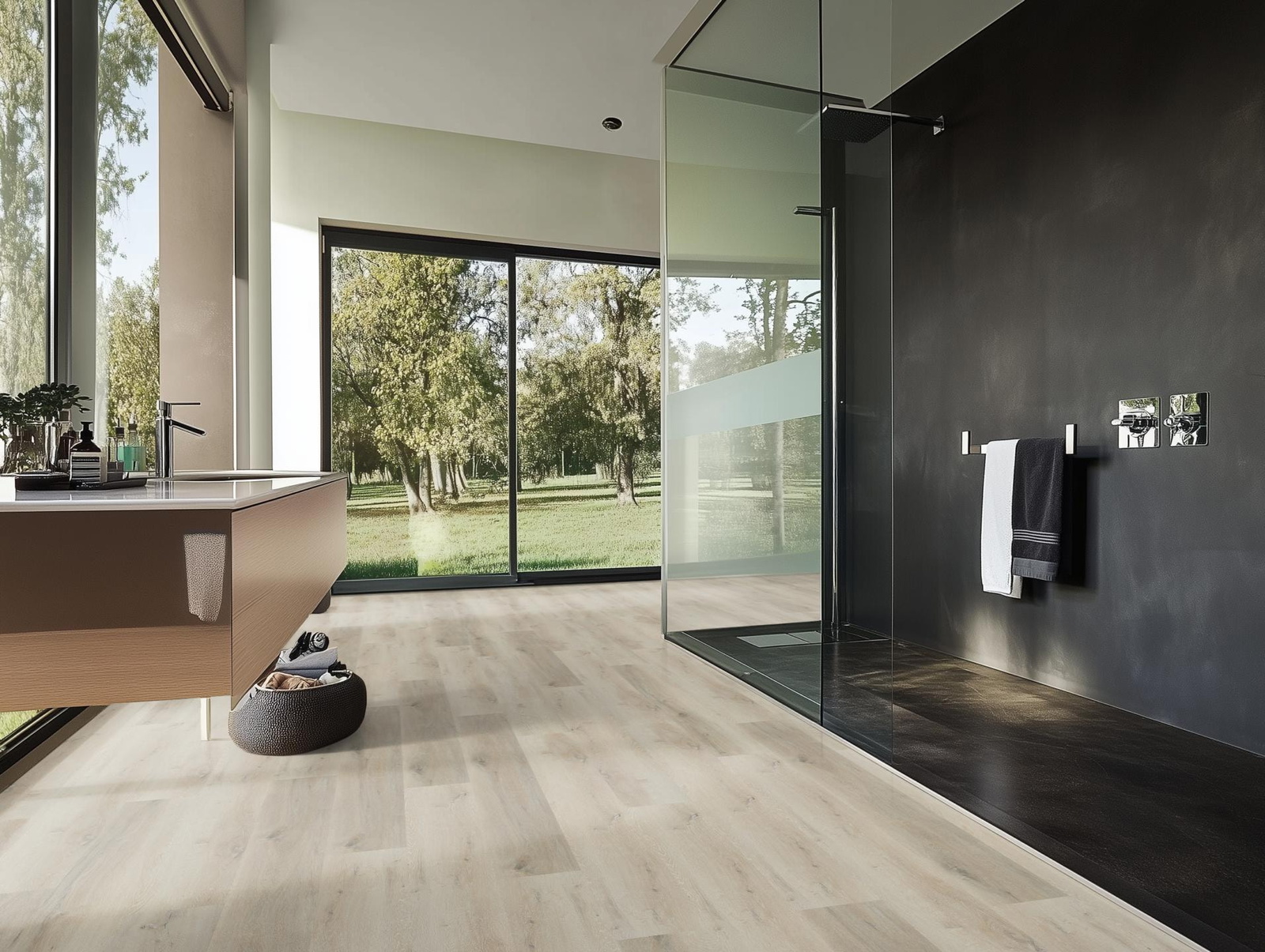 Milieubild Modernes Badezimmer mit bodentiefer Dusche - nexflor NXF-20030-001