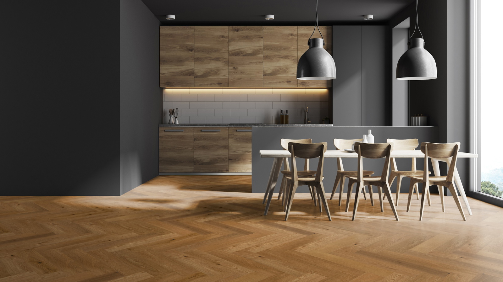 Milieubild Moderne Küche in dunkler Optik mit Essbereich - Thede & Witte 52MSÖNF15EI50