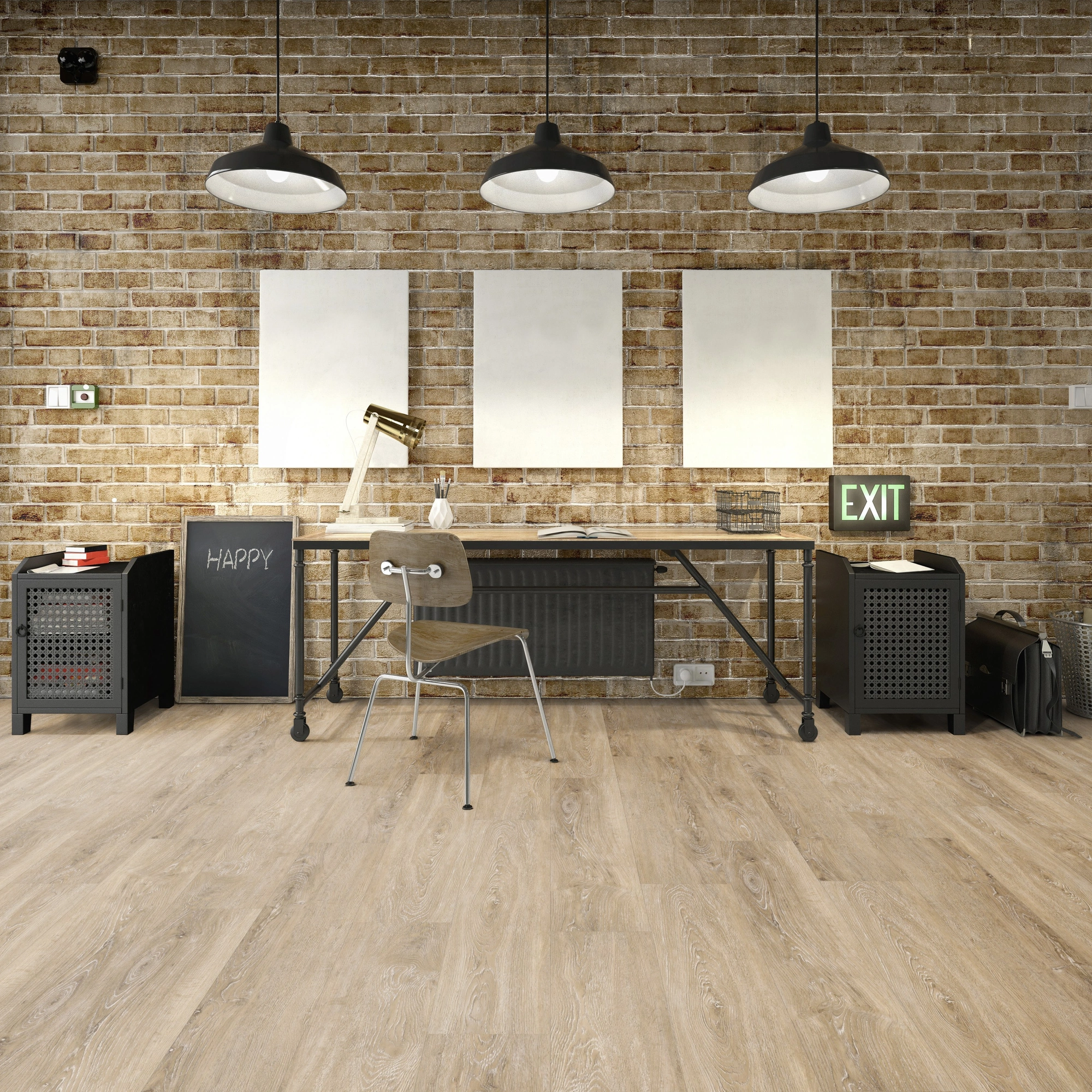 Milieubild Industrielles Wohnzimmer mit Arbeitsbereich - Friends by ter Hürne Rigid Klick-Vinyl Eiche Vincent Milieubild Industrielles Wohnzimmer mit Arbeitsbereich - Friends by ter Hürne 1188240002