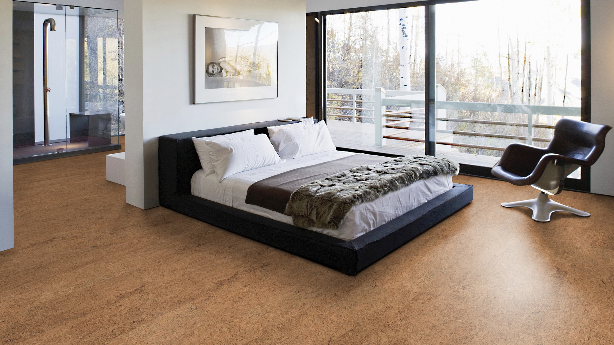 Milieubild Schlafzimmer mit Balkon - Wicanders Wise HDF Klick-Korkboden cork Essence Originals Symphony Milieubild Schlafzimmer mit Balkon - Wicanders Wise 80002241
