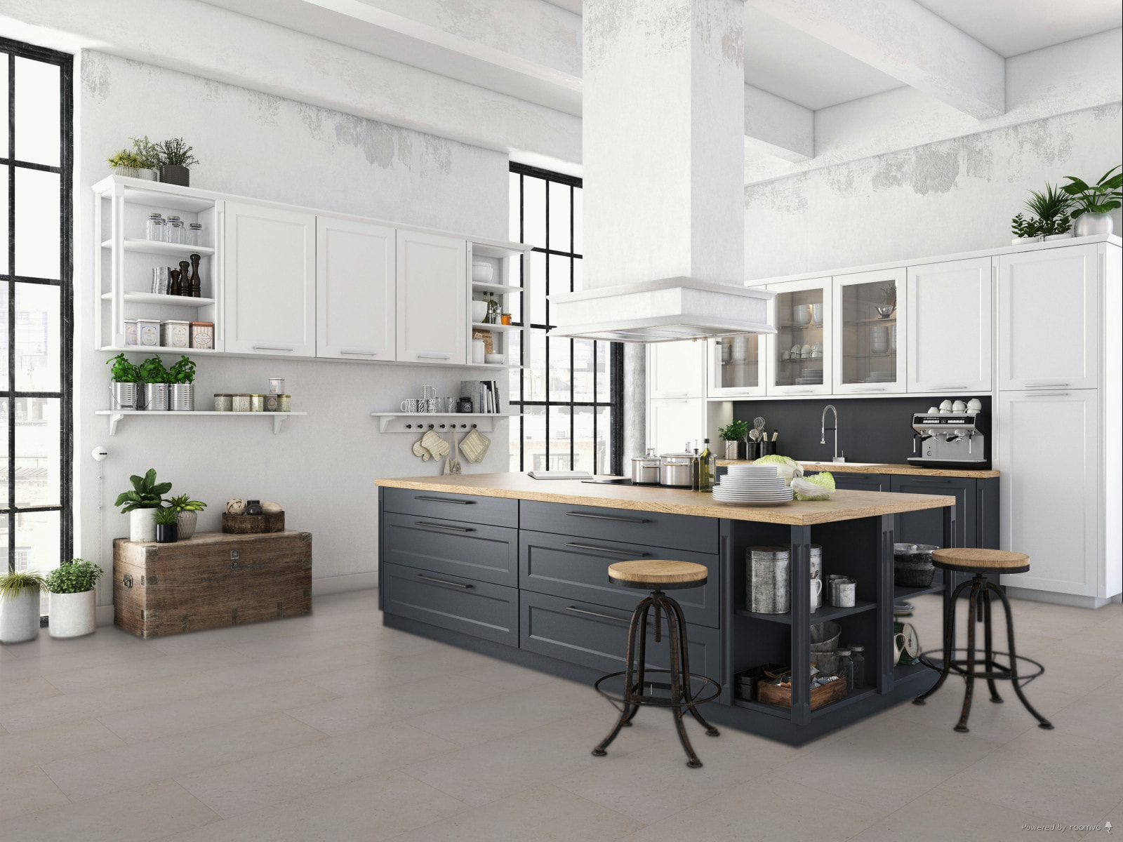 Milieubild Küche mit Küchenblock im englischen Stil - BerryAlloc Klebe-Vinyl Zenn Gluedown 30 Delhi Milieubild Küche mit Küchenblock im englischen Stil - BerryAlloc 60002225