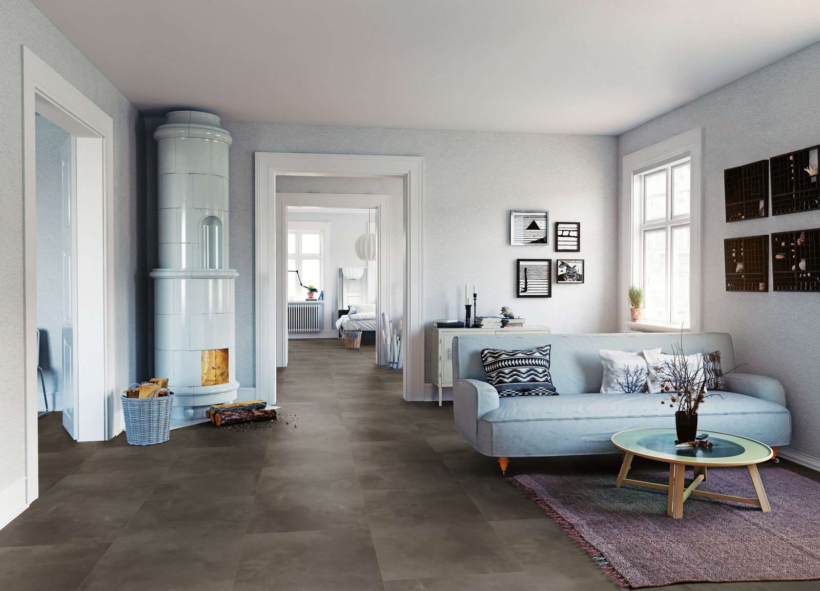 Milieubild Wohnzimmer mit Sofa und Kachelofen - ter Hürne 1101270306