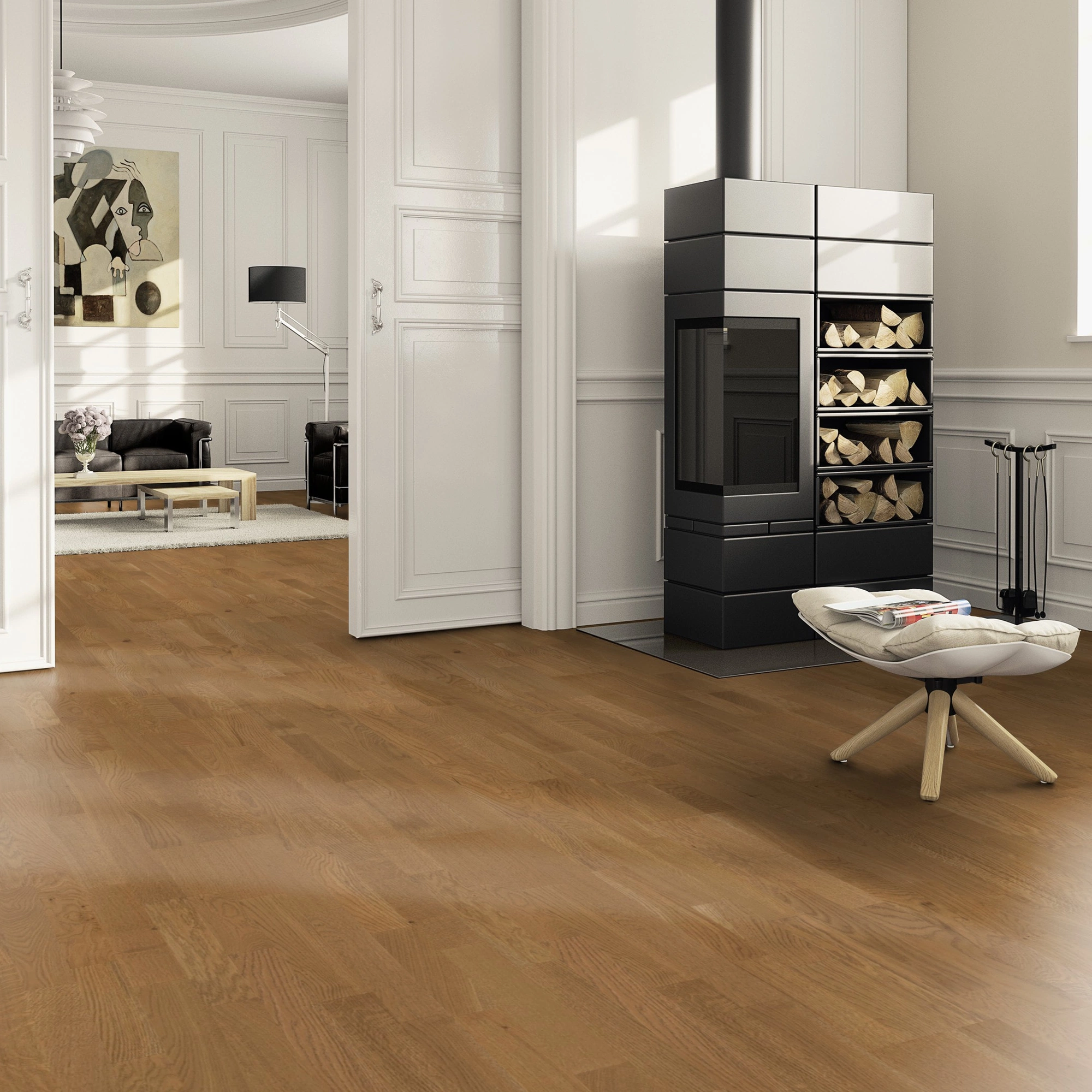 Milieubild Wohnzimmer im Landhaus-Stil mit Kamin - ter Hürne Parkett Tailored Collection Eiche Merlot Milieubild Wohnzimmer im Landhaus-Stil mit Kamin - ter Hürne 1101312508