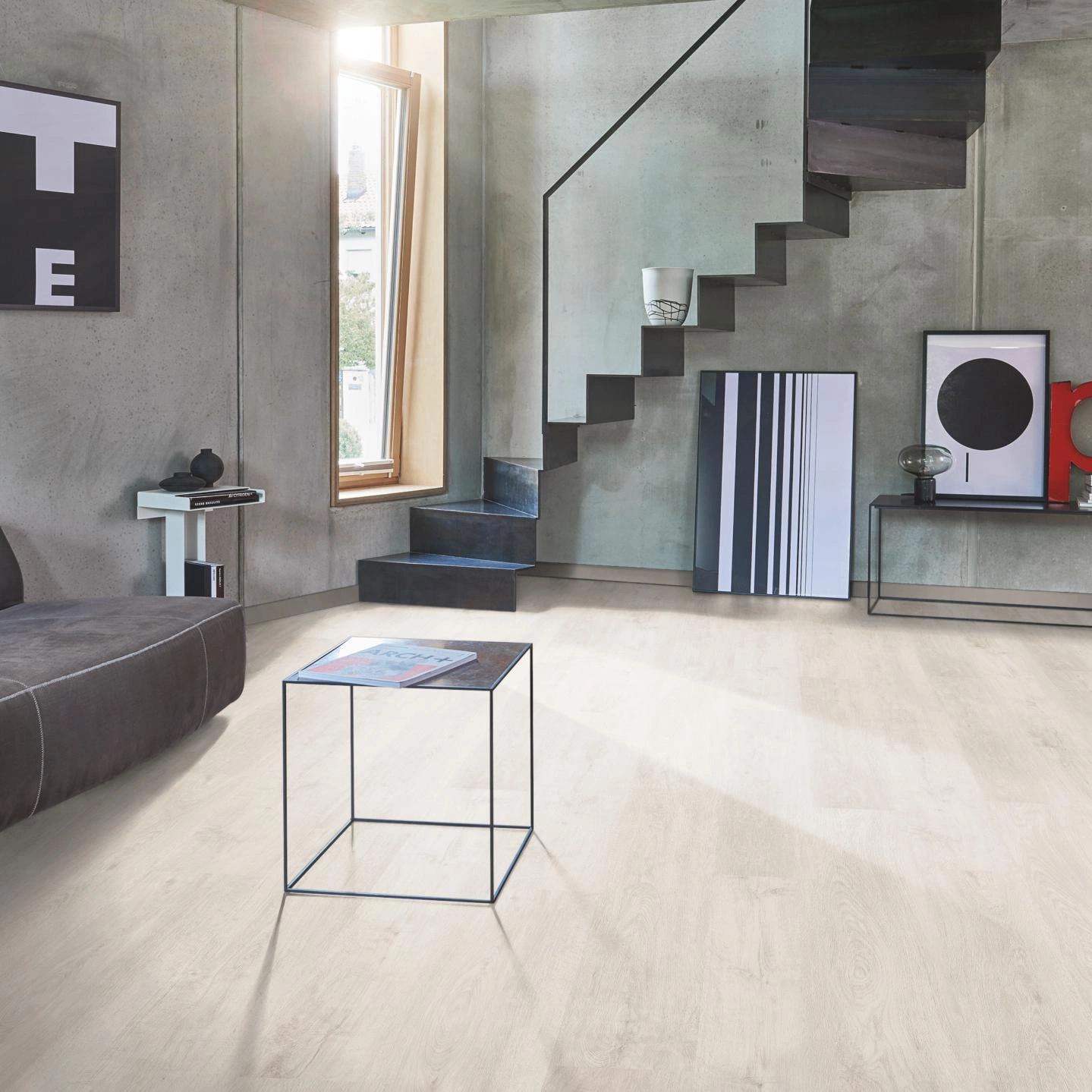 Milieubild Wohnzimmer im modernen Loft-Stil - Parador Laminat Basic 400 Altholz weiß Milieubild Wohnzimmer im modernen Loft-Stil - Parador 1748179
