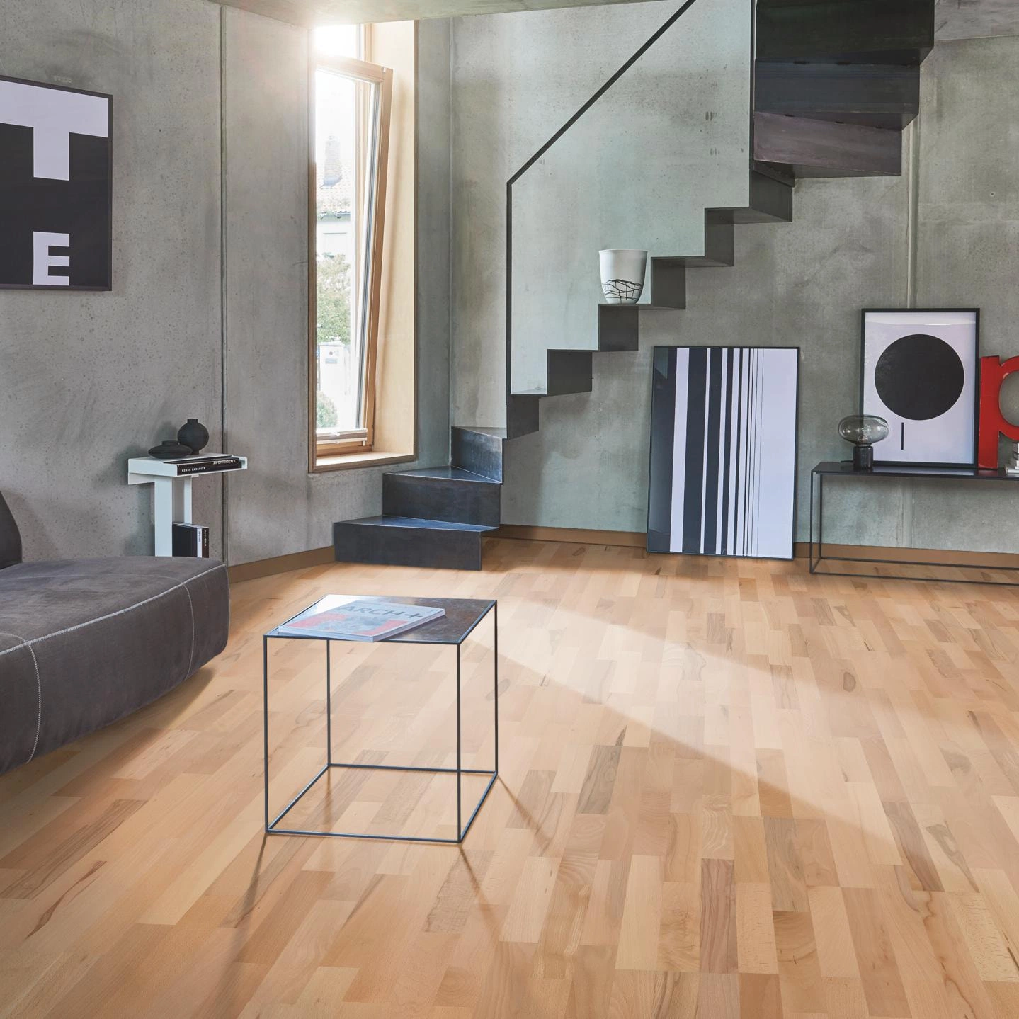 Milieubild Wohnzimmer im modernen Loft-Stil - Parador Parkett Basic 11-5 Buche Milieubild Wohnzimmer im modernen Loft-Stil - Parador 1518246
