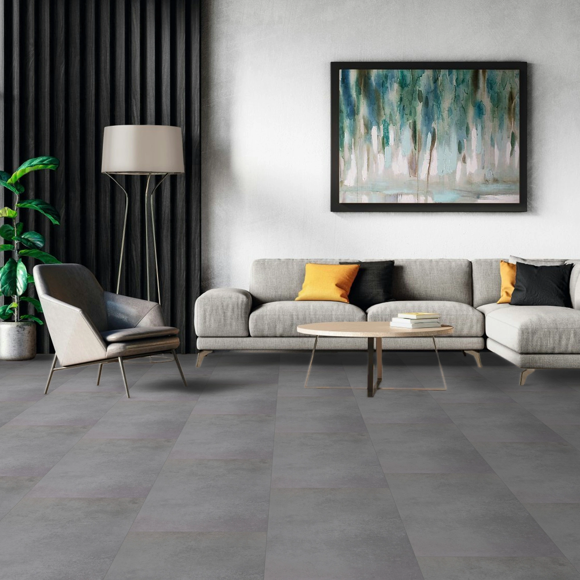 Milieubild Modernes Wohnzimmer mit Sessel und Sofa - BerryAlloc Klebe-Vinyl Zenn Gluedown 55 Fuji Milieubild Modernes Wohnzimmer mit Sessel und Sofa - BerryAlloc 60002261