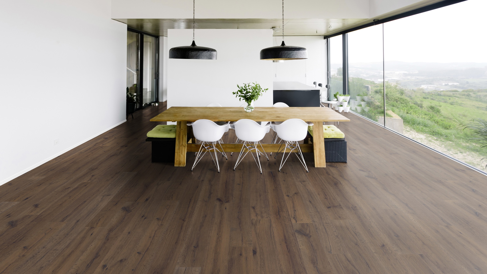 Milieubild Modernes Esszimmer mit Blick in die Natur - Bennett & Jones Parkett London Calling Oak No.28 Camden Market Milieubild Modernes Esszimmer mit Blick in die Natur - Bennett & Jones 1148011014