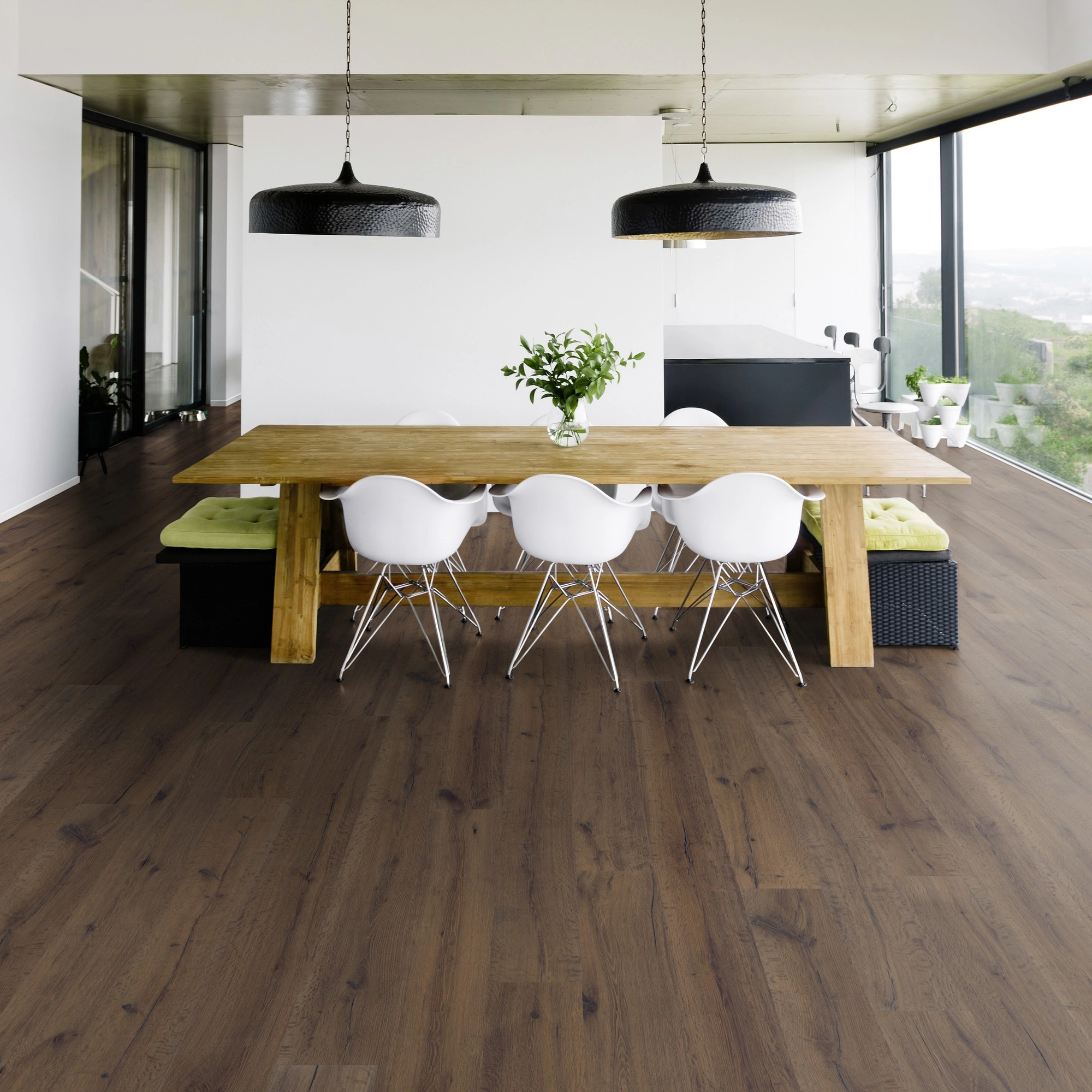 Milieubild Modernes Esszimmer mit Blick in die Natur - Bennett & Jones Parkett London Calling Oak No.28 Camden Market Milieubild Modernes Esszimmer mit Blick in die Natur - Bennett & Jones 1148011014