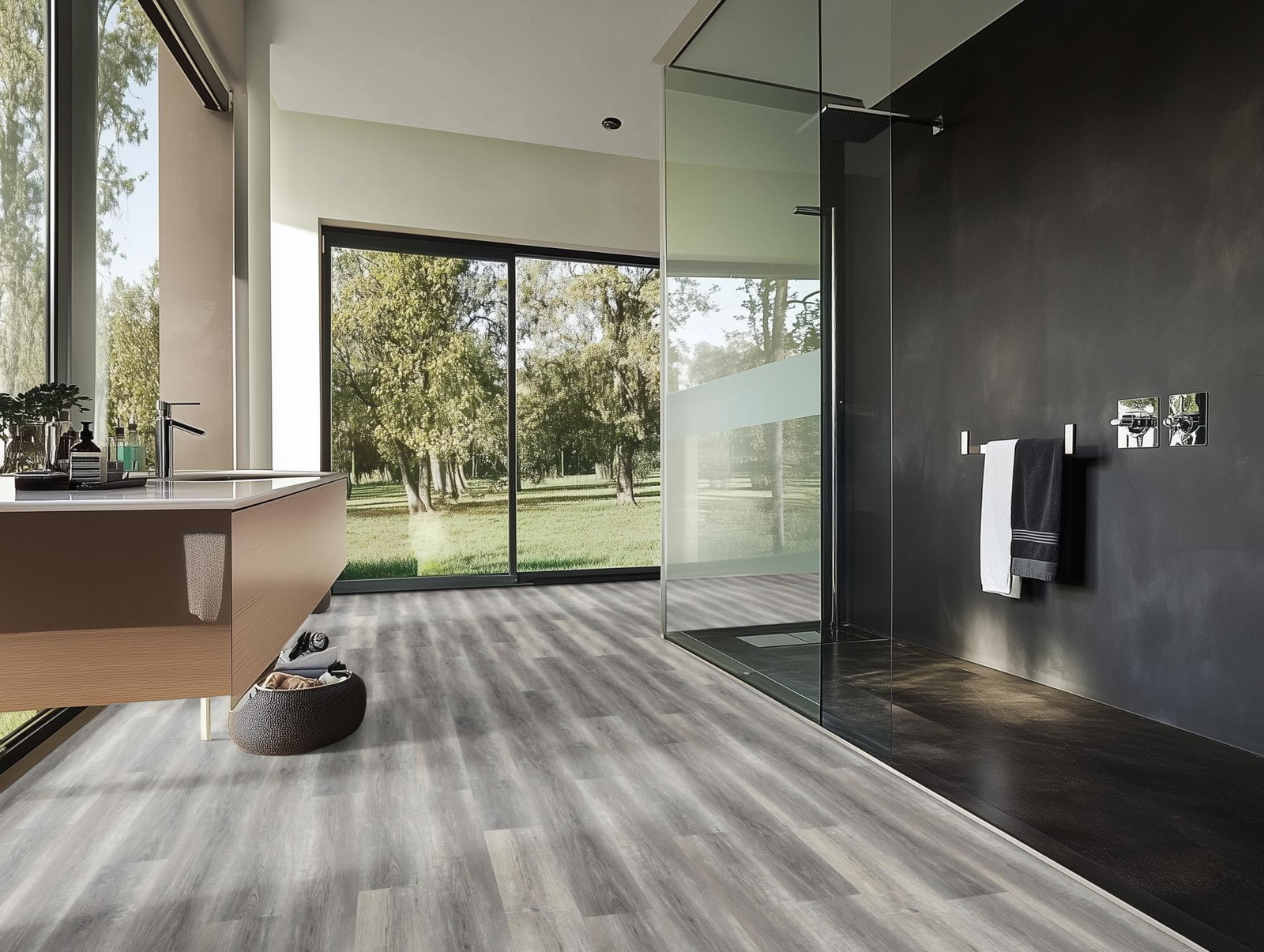 Milieubild Modernes Badezimmer mit bodentiefer Dusche - nexflor NXF-60030-004
