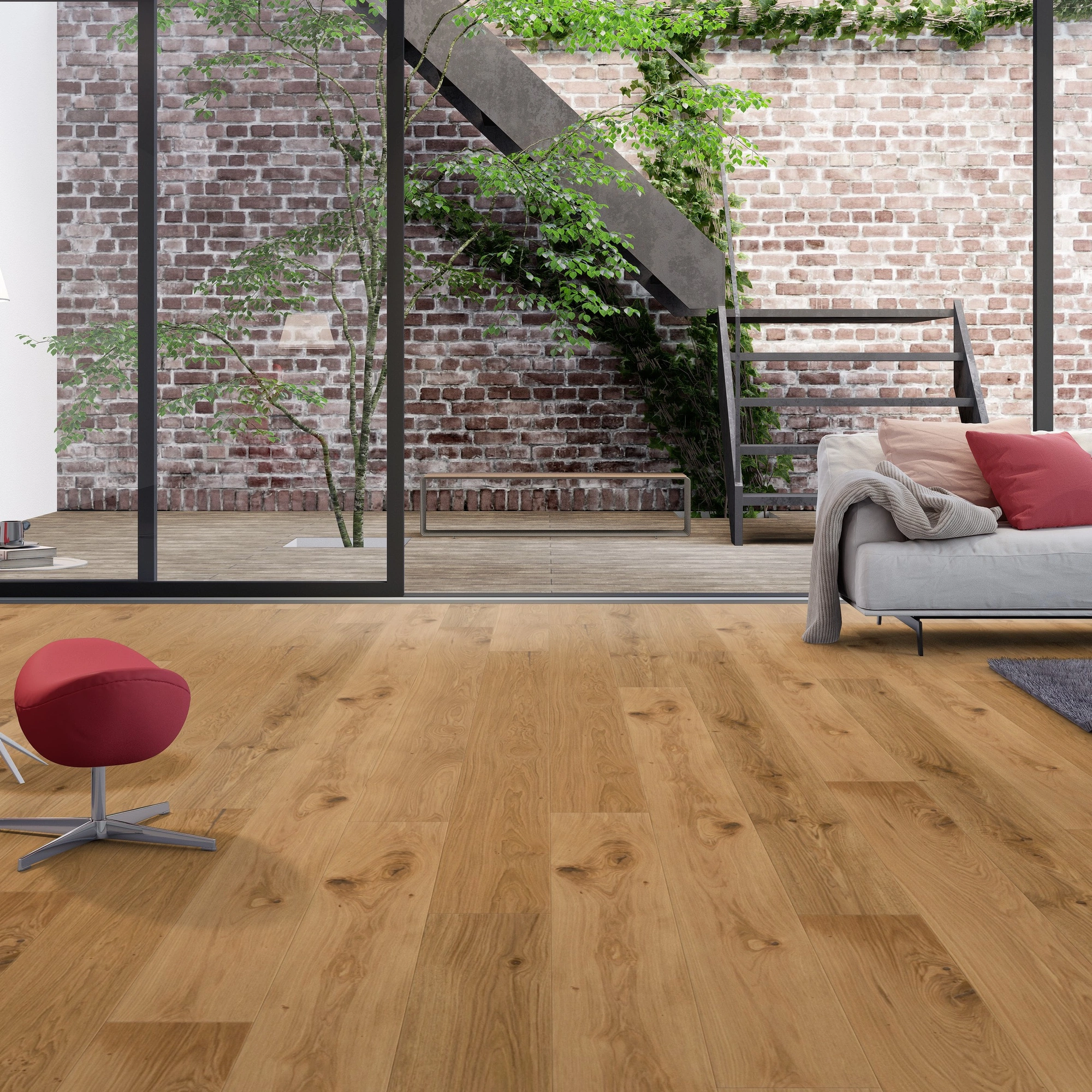 Milieubild Wohnzimmer mit Zugang zum Innenhof - Admonter Parkett FLOORs Eiche Basic Milieubild Wohnzimmer mit Zugang zum Innenhof - Admonter 106207
