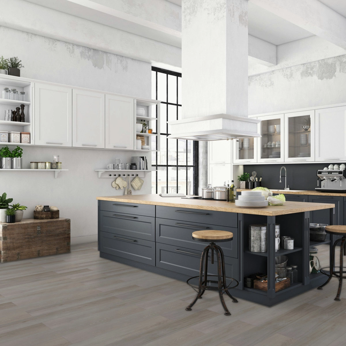 Milieubild Küche mit Küchenblock im englischen Stil - BerryAlloc Klebe-Vinyl Zenn Gluedown 30 Oslo Milieubild Küche mit Küchenblock im englischen Stil - BerryAlloc 60002220