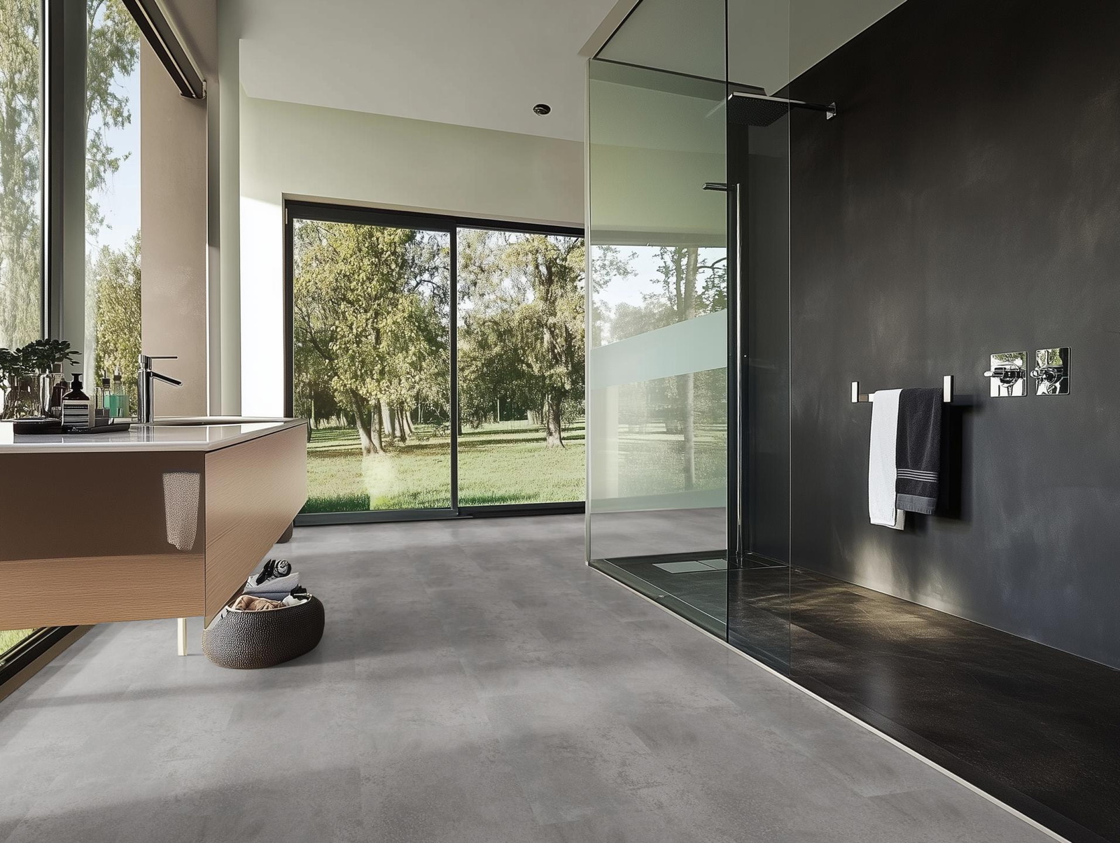 Milieubild Modernes Badezimmer mit bodentiefer Dusche - nexflor NXF-51030-004