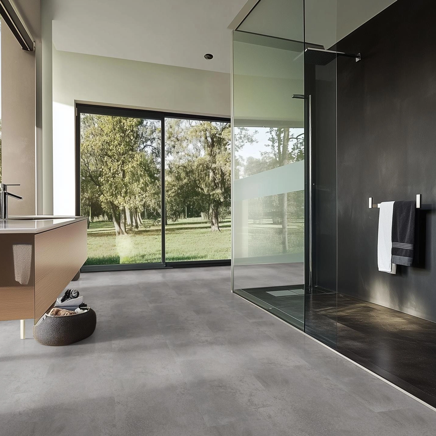 Milieubild Modernes Badezimmer mit bodentiefer Dusche - nexflor Klebe-Vinyl Oreios Collection Pelion Milieubild Modernes Badezimmer mit bodentiefer Dusche - nexflor NXF-51030-004