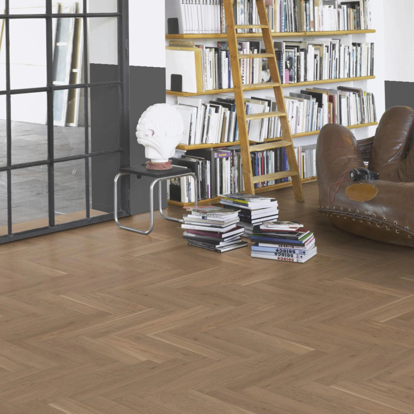 Milieubild Modernes Wohnzimmer mit Atelier - Parador Parkett Trendtime 3 Eiche nougat Milieubild Modernes Wohnzimmer mit Atelier - Parador 1739933