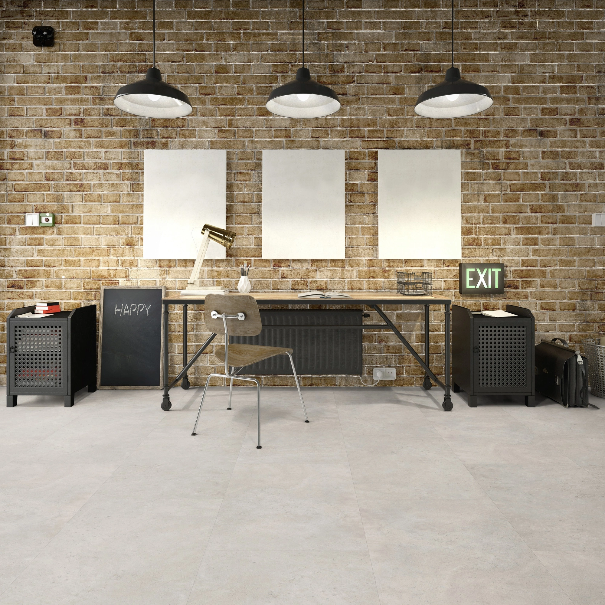 Milieubild Industrielles Wohnzimmer mit Arbeitsbereich - Friends by ter Hürne Klebe-Vinyl Stein Linda Milieubild Industrielles Wohnzimmer mit Arbeitsbereich - Friends by ter Hürne 1188210106