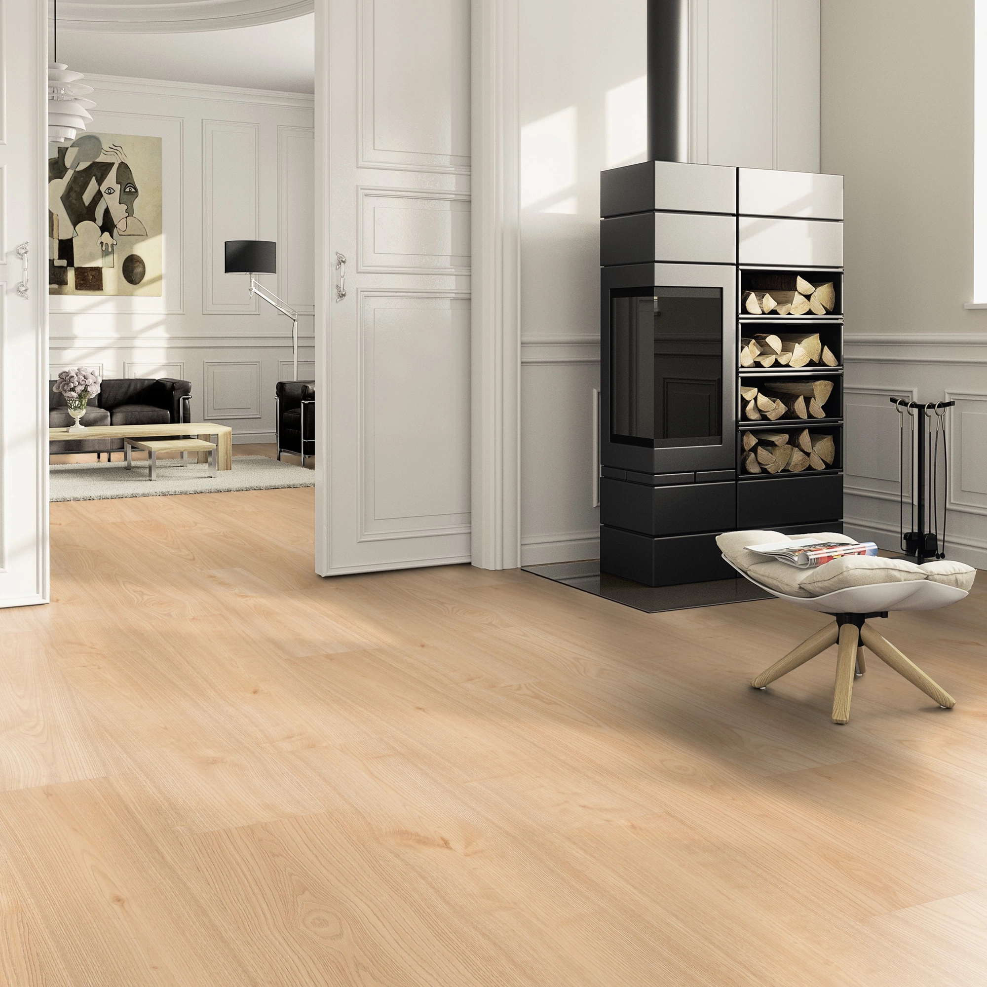 Milieubild Wohnzimmer im Landhaus-Stil mit Kamin - ter Hürne Klebe-Designboden Avatara Pro Classic Edition Kastanie Rana Milieubild Wohnzimmer im Landhaus-Stil mit Kamin - ter Hürne 1101270107