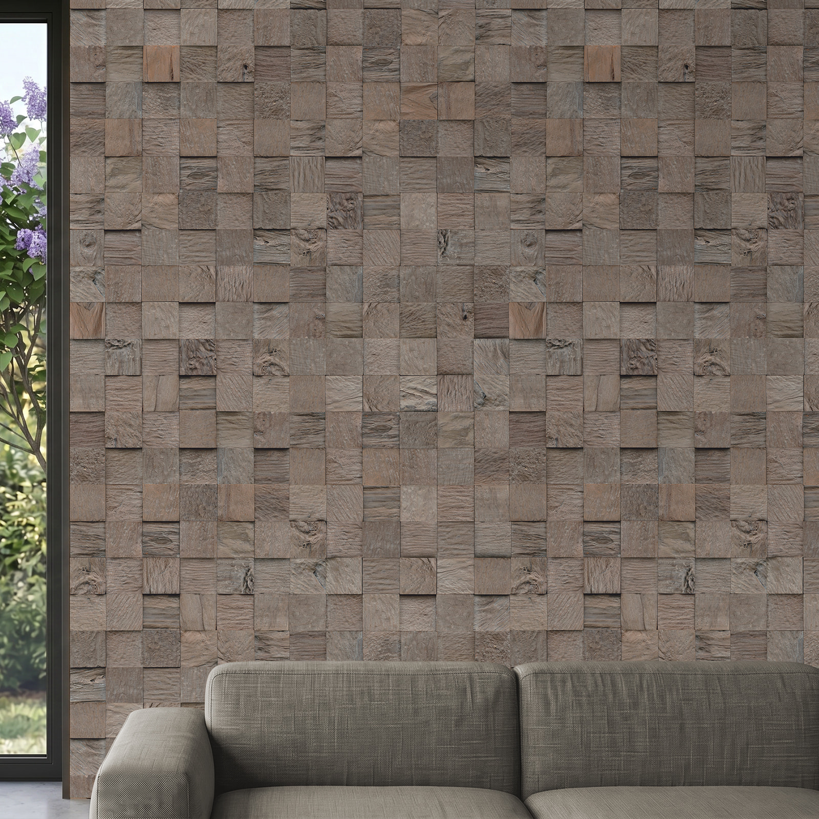 Perspektivische Ansicht - nexwall nature undefined Rimba Teak Block Rhino Perspektivische Ansicht - nexwall nature NXWN-42020-001