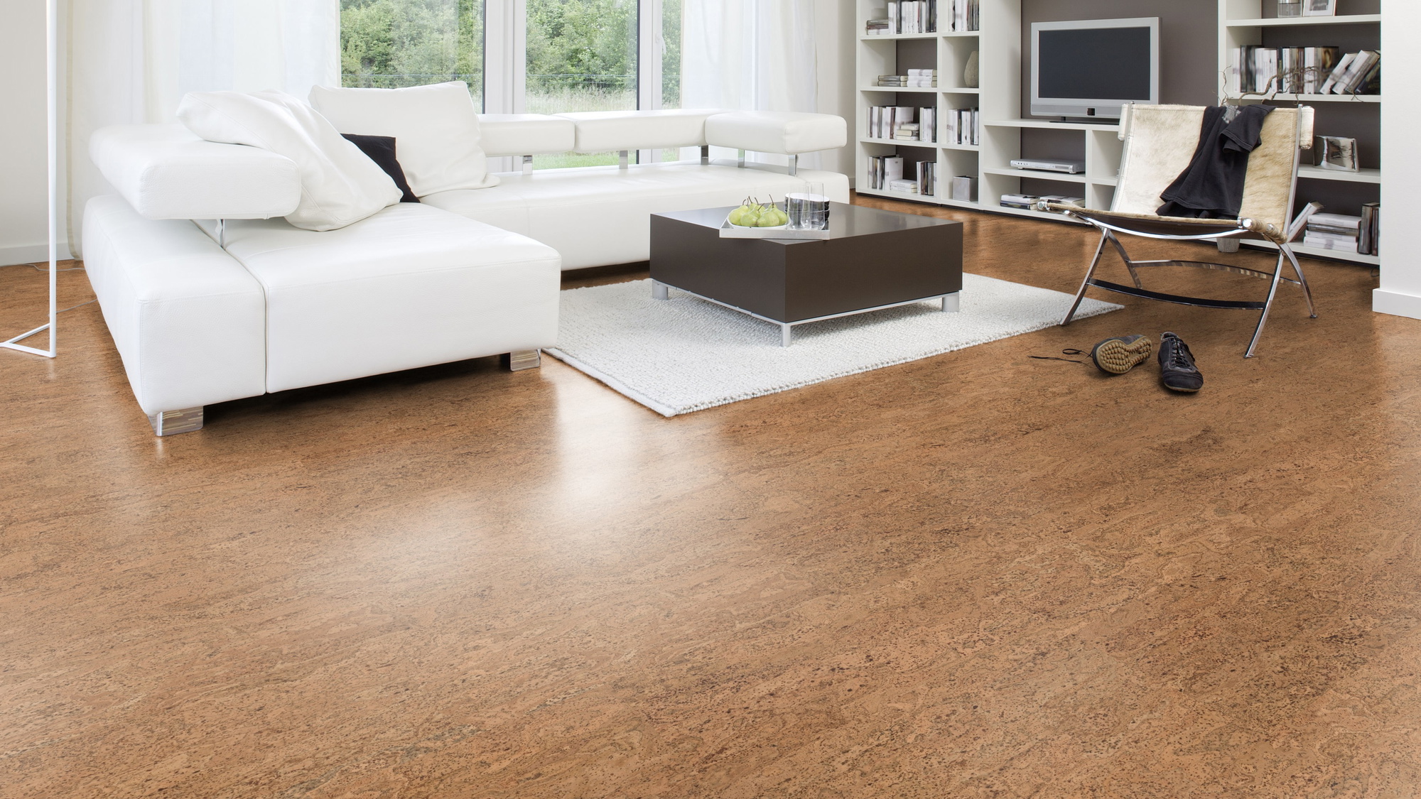 Milieubild Modernes Wohnzimmer mit Wohnlandschaft - Wicanders Wise HDF Klick-Korkboden cork Essence Originals Symphony Milieubild Modernes Wohnzimmer mit Wohnlandschaft - Wicanders Wise 80002241