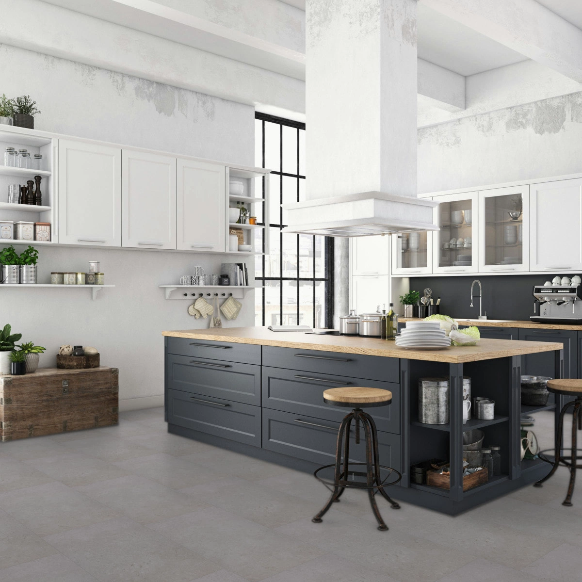 Milieubild Küche mit Küchenblock im englischen Stil - BerryAlloc Klebe-Vinyl Zenn Gluedown 30 Bali Milieubild Küche mit Küchenblock im englischen Stil - BerryAlloc 60002226