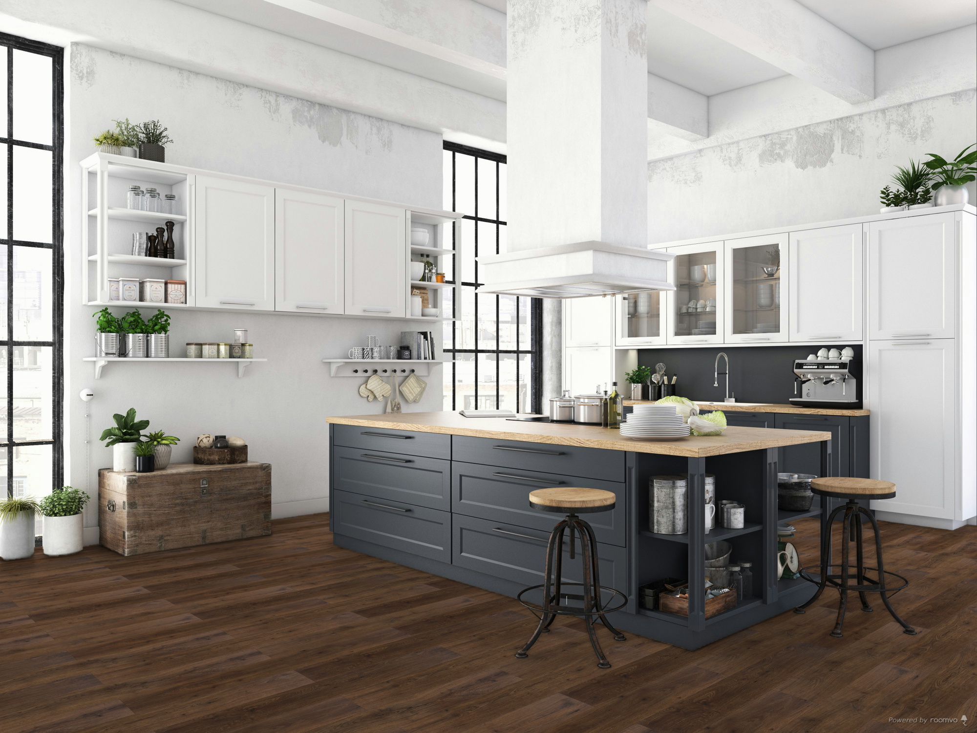 Milieubild Küche mit Küchenblock im englischen Stil - BerryAlloc Klebe-Vinyl Zenn Gluedown 55 Palermo Milieubild Küche mit Küchenblock im englischen Stil - BerryAlloc 60002254