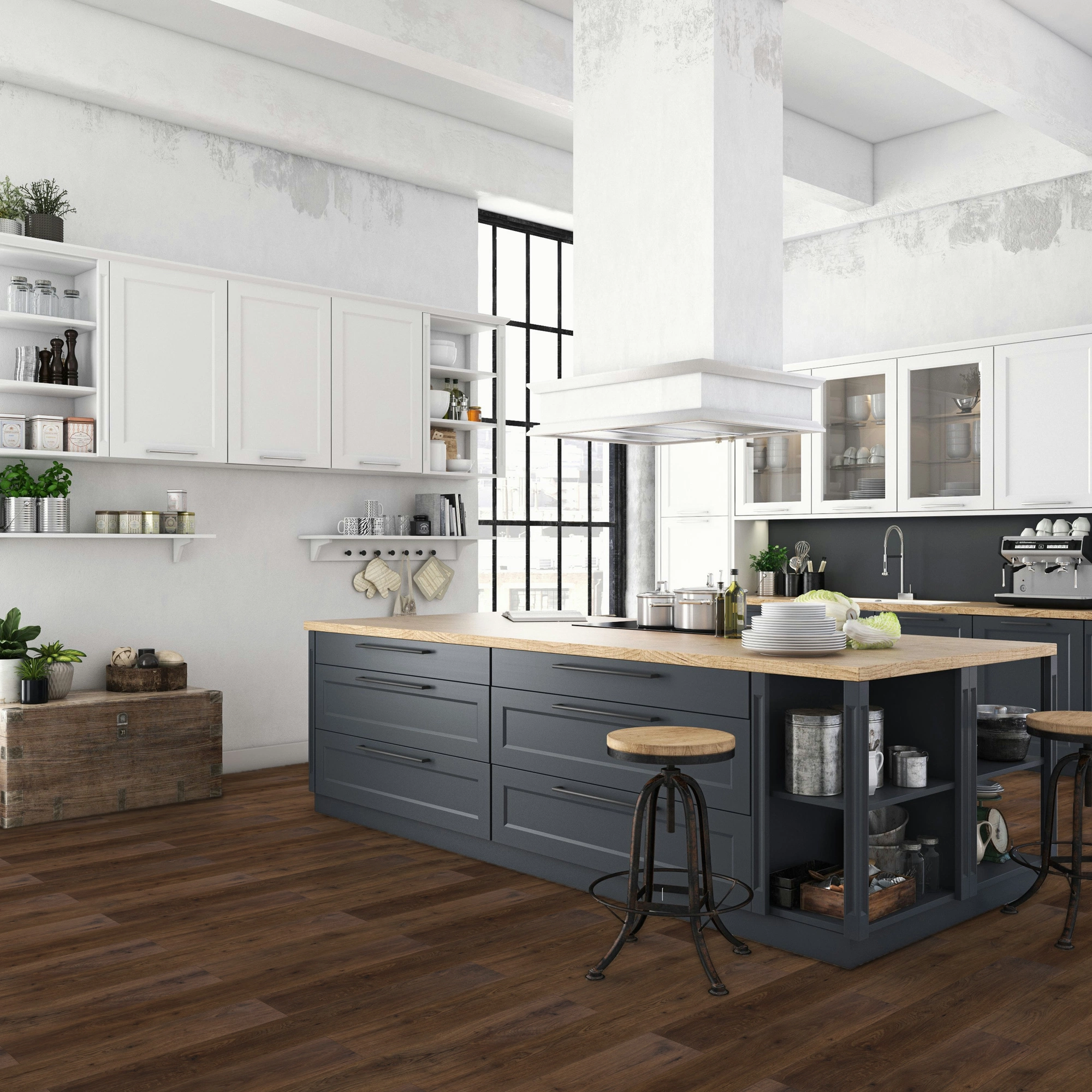 Milieubild Küche mit Küchenblock im englischen Stil - BerryAlloc Klebe-Vinyl Zenn Gluedown 55 Palermo Milieubild Küche mit Küchenblock im englischen Stil - BerryAlloc 60002254