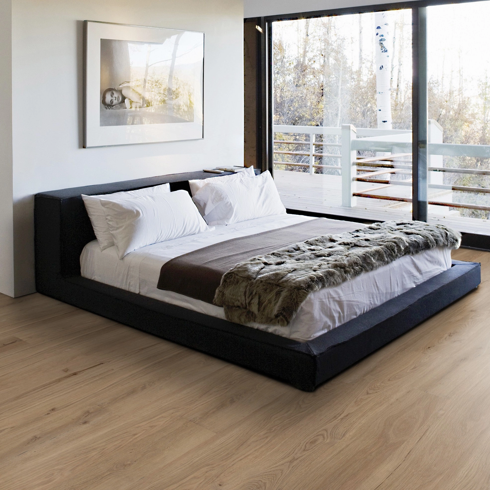 Milieubild Schlafzimmer mit Balkon - Wicanders Wise HDF Klick-Designboden wood Natural XL Dakota Oak Milieubild Schlafzimmer mit Balkon - Wicanders Wise 80003661
