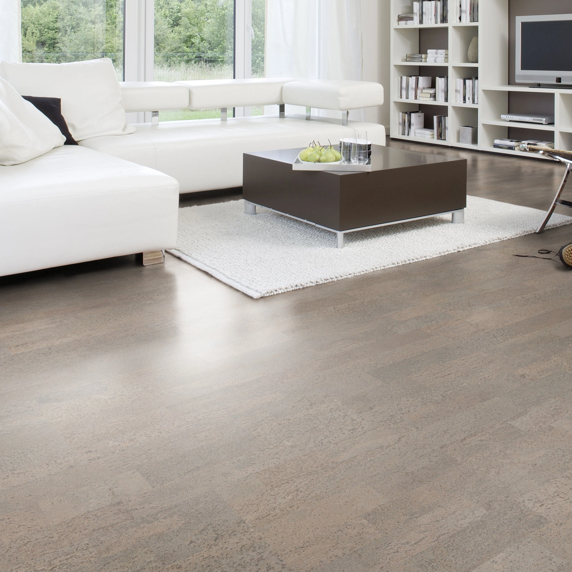 Milieubild Modernes Wohnzimmer mit Wohnlandschaft - Wicanders Wise HDF Klick-Korkboden cork Essence Identity Silver Milieubild Modernes Wohnzimmer mit Wohnlandschaft - Wicanders Wise 80001652