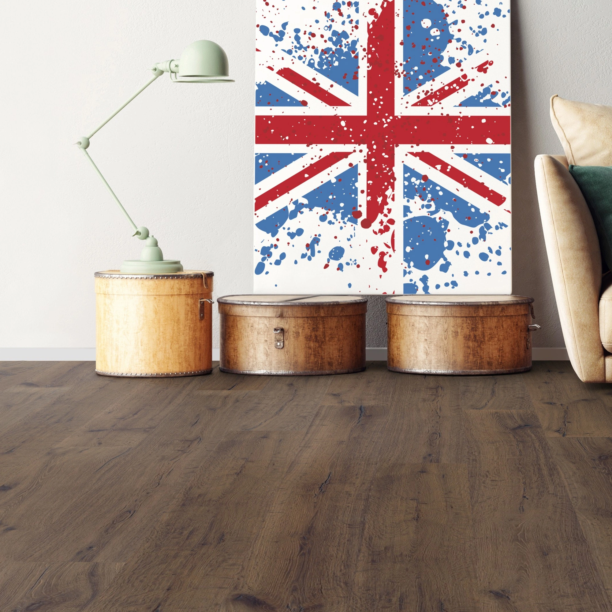 Milieubild Wohnzimmer mit Sofa - bodentiefe Perspektive - Bennett & Jones Parkett London Calling Oak No.28 Camden Market Milieubild Wohnzimmer mit Sofa - bodentiefe Perspektive - Bennett & Jones 1148011014