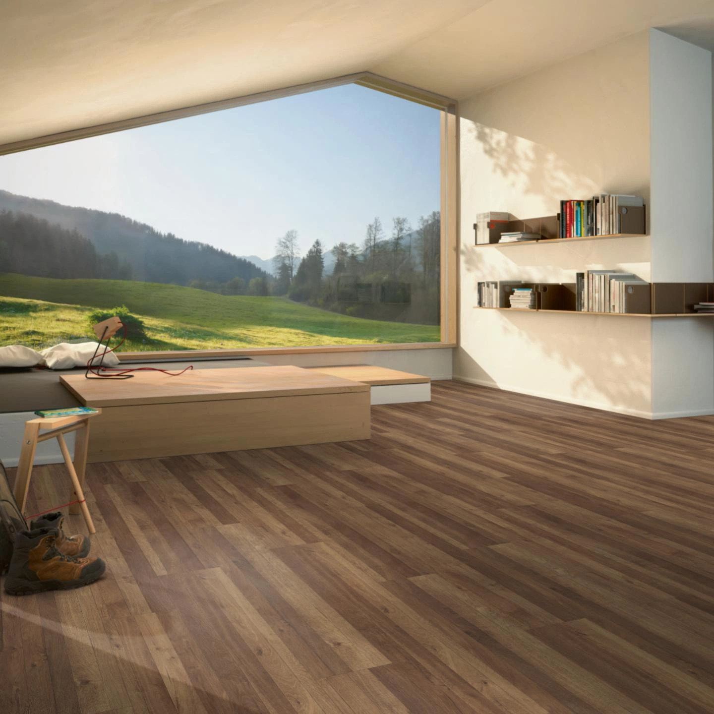 Milieubild Moderne Hütte mit Blick in die Natur - Parador HDF Klick-Designboden Modular ONE Eiche Linea antik Milieubild Moderne Hütte mit Blick in die Natur - Parador 1744551
