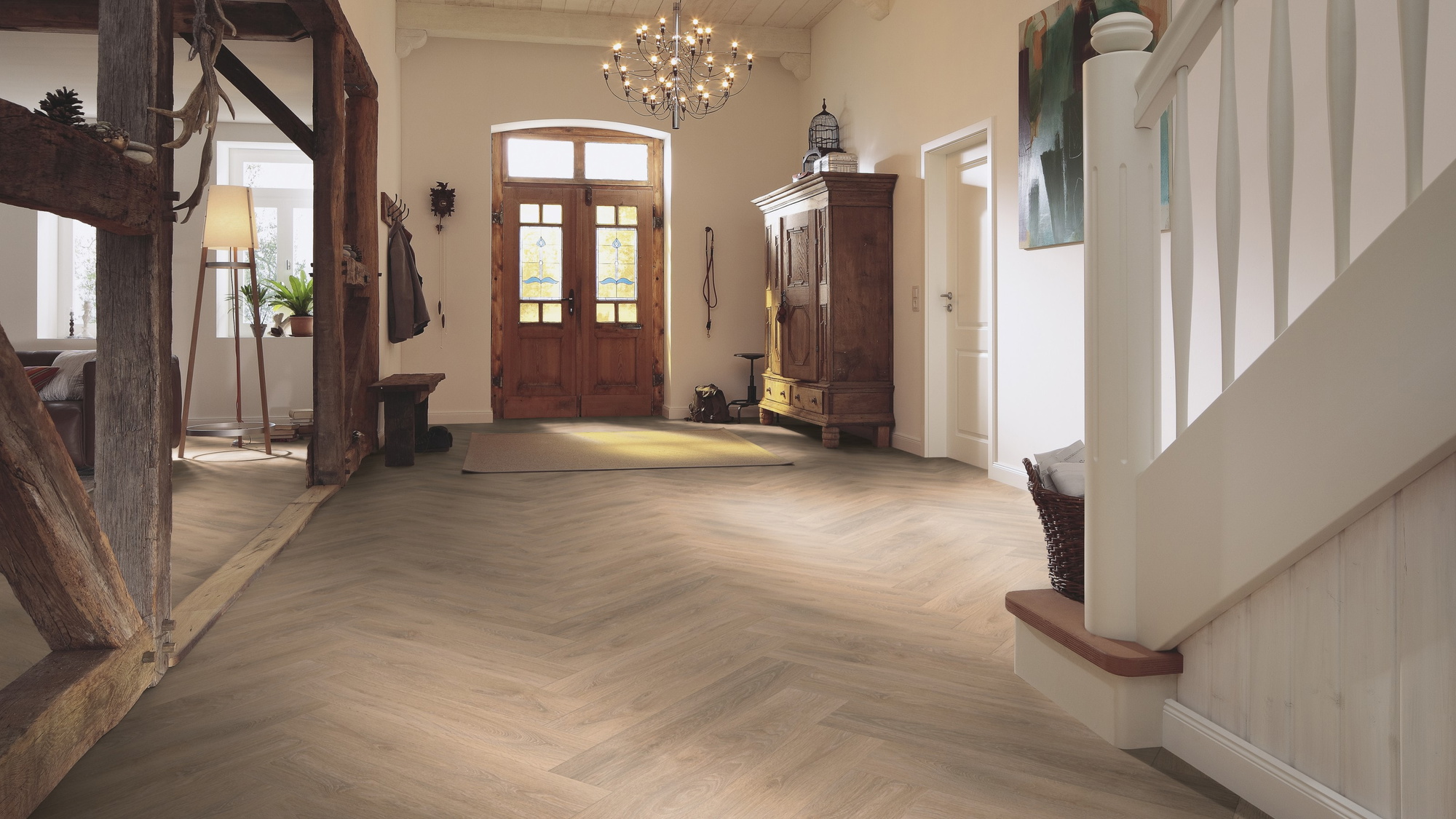 Milieubild Eingangsbereich mit Flur im Landhaus-Stil - MEISTER Laminat LS 350 Eiche sand Milieubild Eingangsbereich mit Flur im Landhaus-Stil - MEISTER 600001-0840168-07004
